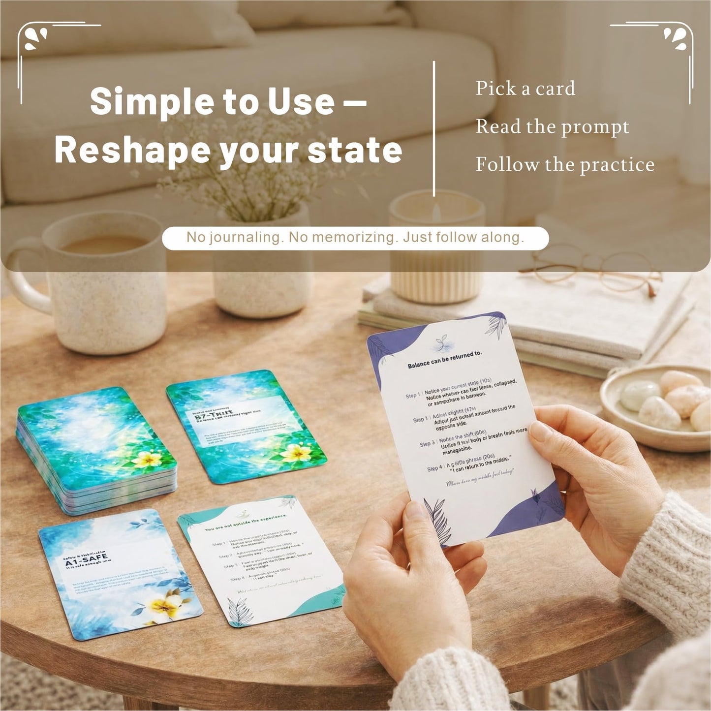 TechMysteryHouse 84 Mindfulness and Grounding Cards for Emotional Reset, Guided Self Care Deck with Purpose and Practice for Adults and Teens