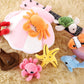 Plush Soft Stuffed Ocean Sea Animals Playset with Plush Shell Package House for Storage Includes Stuffed Turtle, Lobster, Crab, Dolphin, Stingray