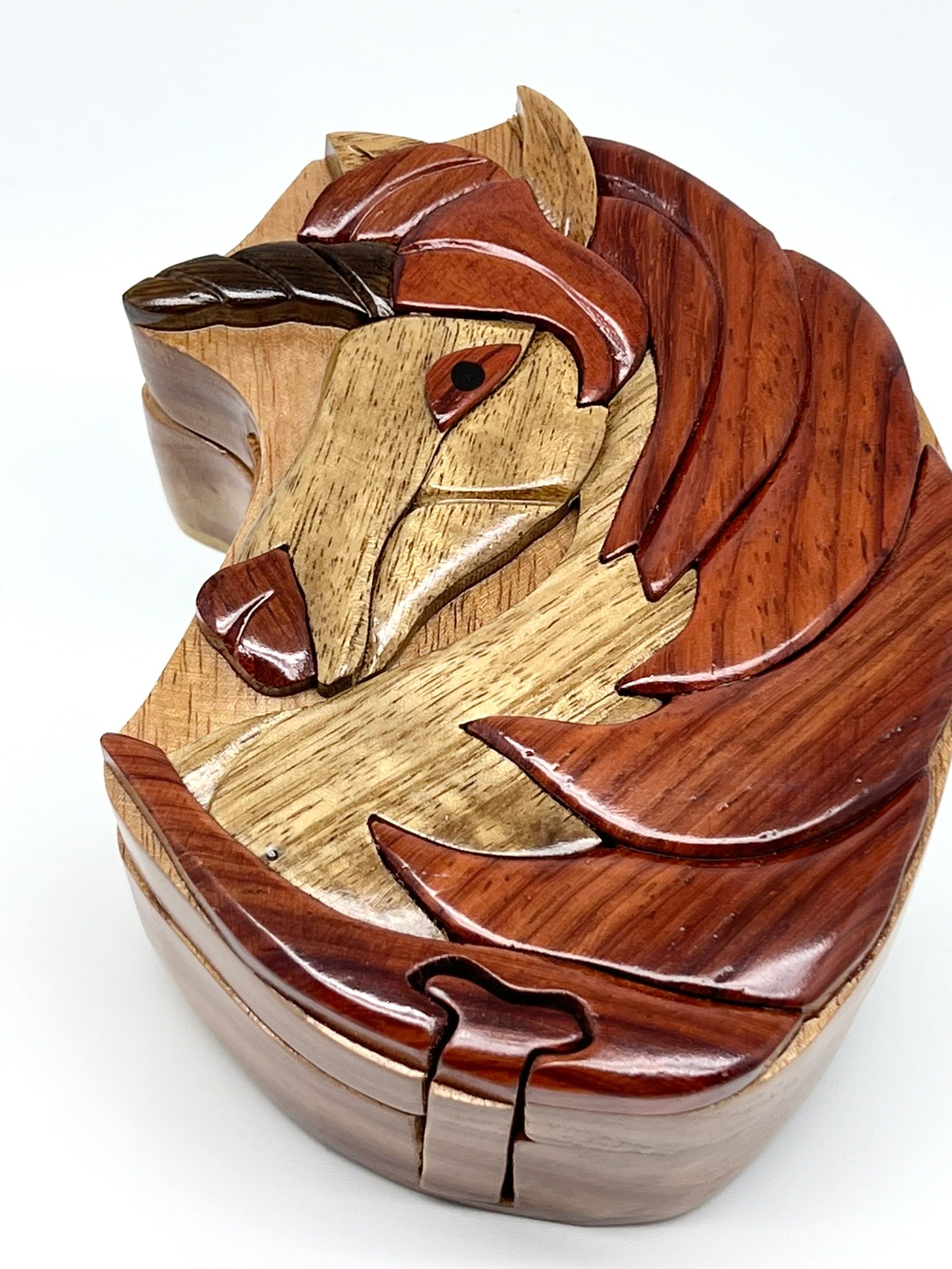 The Handcrafted Unicorn Puzzle Box with Wooden Lids, 3D Wooden Puzzle Toy, All-Natural Intarsia Wood Art