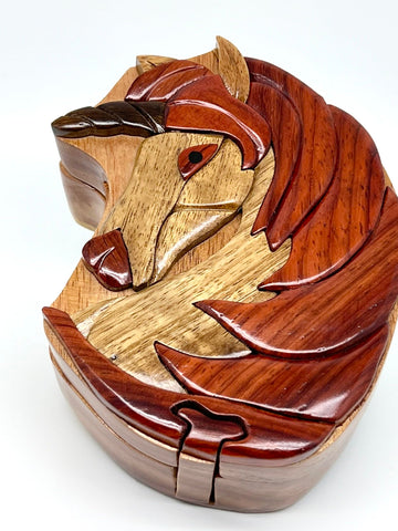 The Handcrafted Unicorn Puzzle Box with Wooden Lids, 3D Wooden Puzzle Toy, All-Natural Intarsia Wood Art