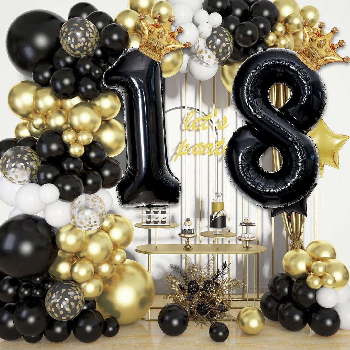 40 inch Large Black 15 Balloon Number with Gold Crown Balloons 15th Birthday Big Foil Mylar Helium Balloon for Boys Girls 15th Birthday Anniversary