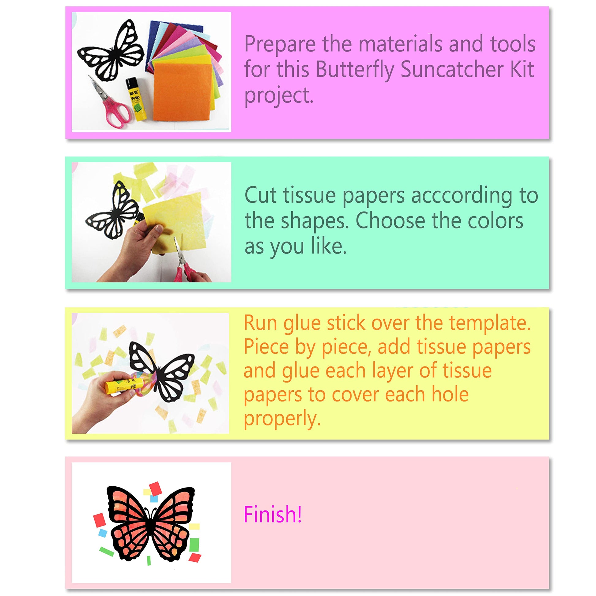 VHALE Suncatchers Craft 3 Sets (9 Cutouts) w Tissue Papers Stained Glass Effect Paper Sun Catcher Kit, Window Art, Classroom Crafts, Creative Art
