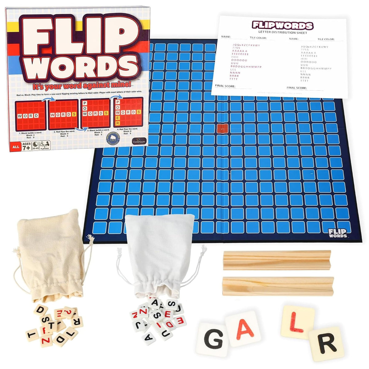 Continuum Games Flip Words, Challenging 2 Player Crossword Game