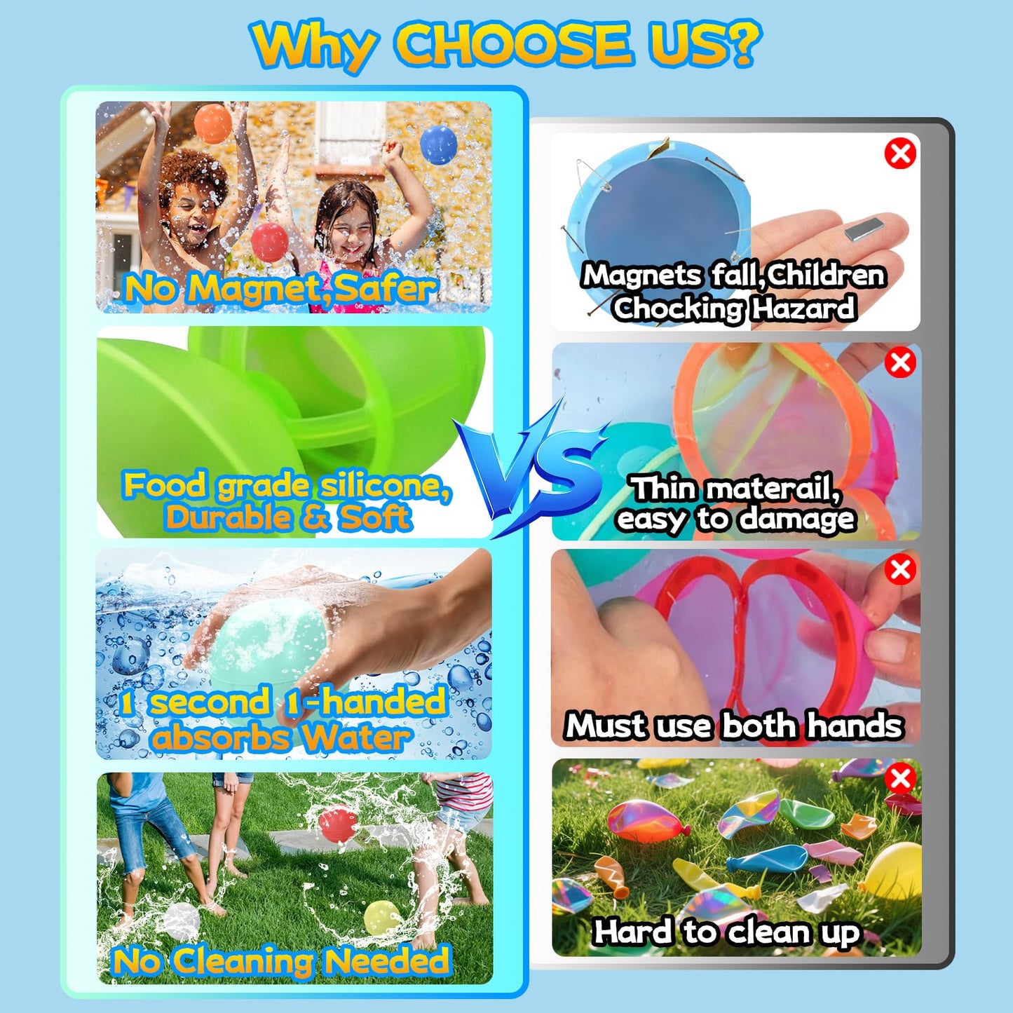 21 Pcs Reusable Water Balloons Quick Fill, Pool Beach Water Ballons for Boys and Girls, Summer Outdoor Games Water Toys for Kids Ages 3-12