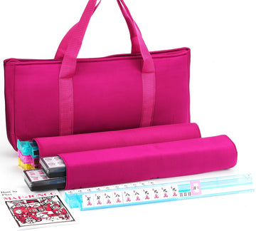 Mose Cafolo American Mahjong Game Set, Pinky Red Carrying Bag,166 Premium White Tiles,4 Color Racks/Pushers,100 Chips,1 Wind Indicator,Western Mahjong