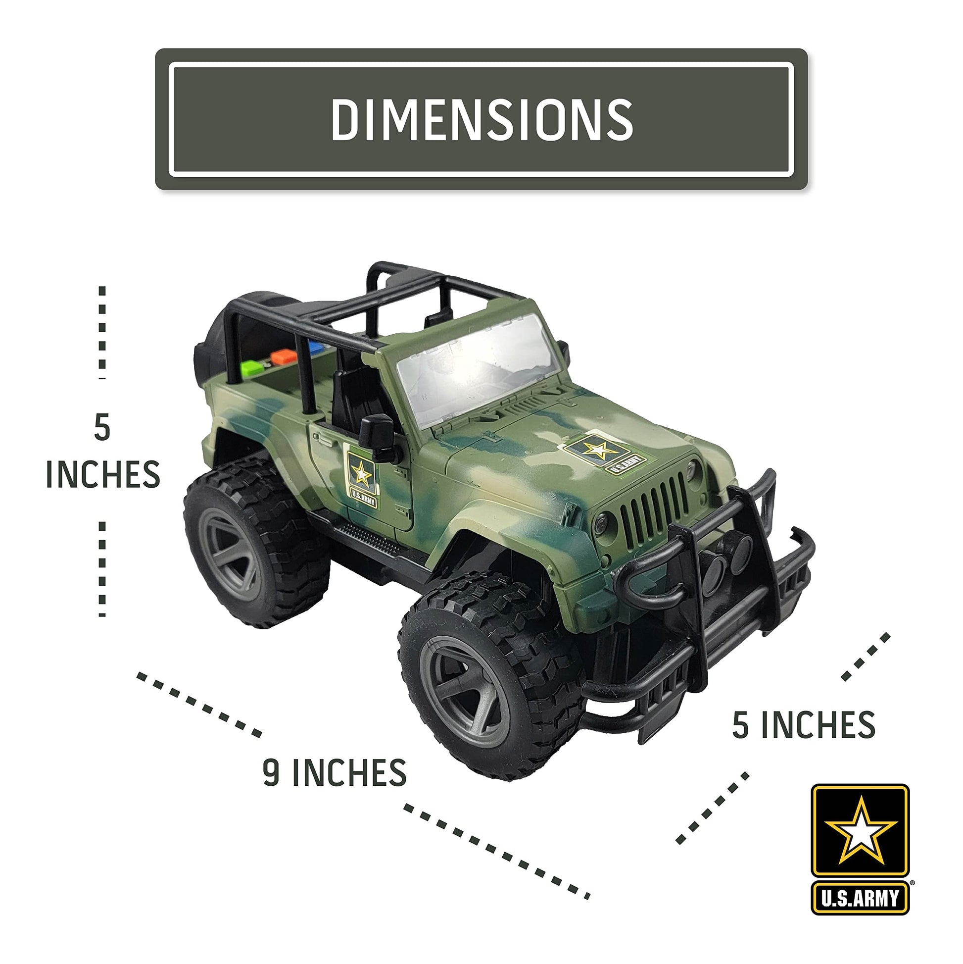 Lollipop United States Army Friction Powered 1/16 Model Off Road Vehicle w/Car Light & Sound, Push & Go Toy Rescue Battle Truck Military Toys 3+ yrs