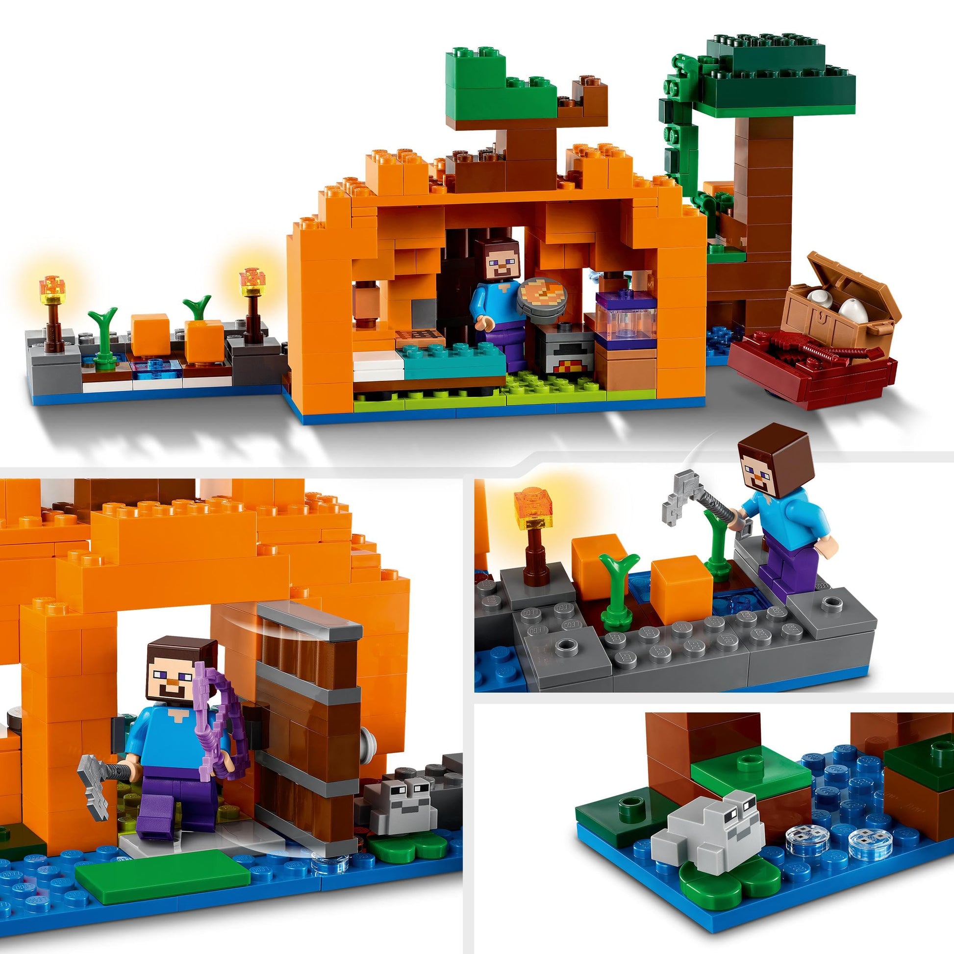 Lego Minecraft The Pumpkin Farm 21248 Building Toy, Hands-on Action in The Swamp Biome Featuring Steve, a Witch, Frog, Boat, Treasure Chest