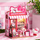Hands Craft Hello Kitty Patisserie Miniature House Kit with Hello Kitty Figurine - Kawaii 3D Puzzle with Switch Activated LED Lights - DIY Wooden