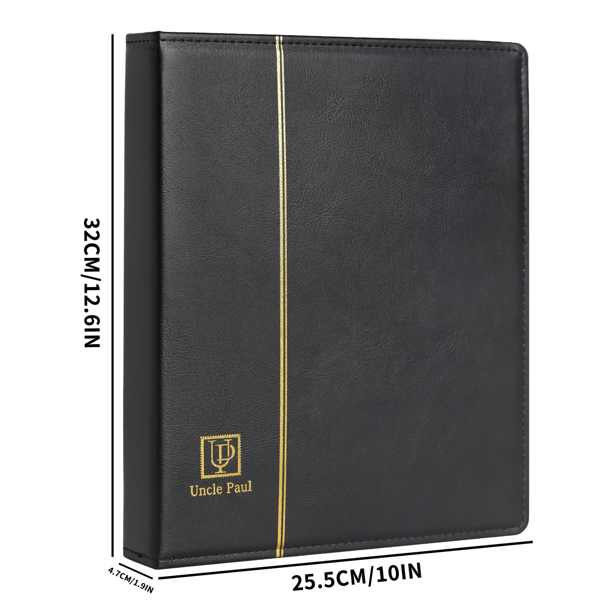 Uncle Paul 4 Ring Binder Albums - 12.5" x 10" Black Cover Binders Compatible with 9-Hole 11-Hole Pocket Pages Universal for Stamps Coins Banknotes