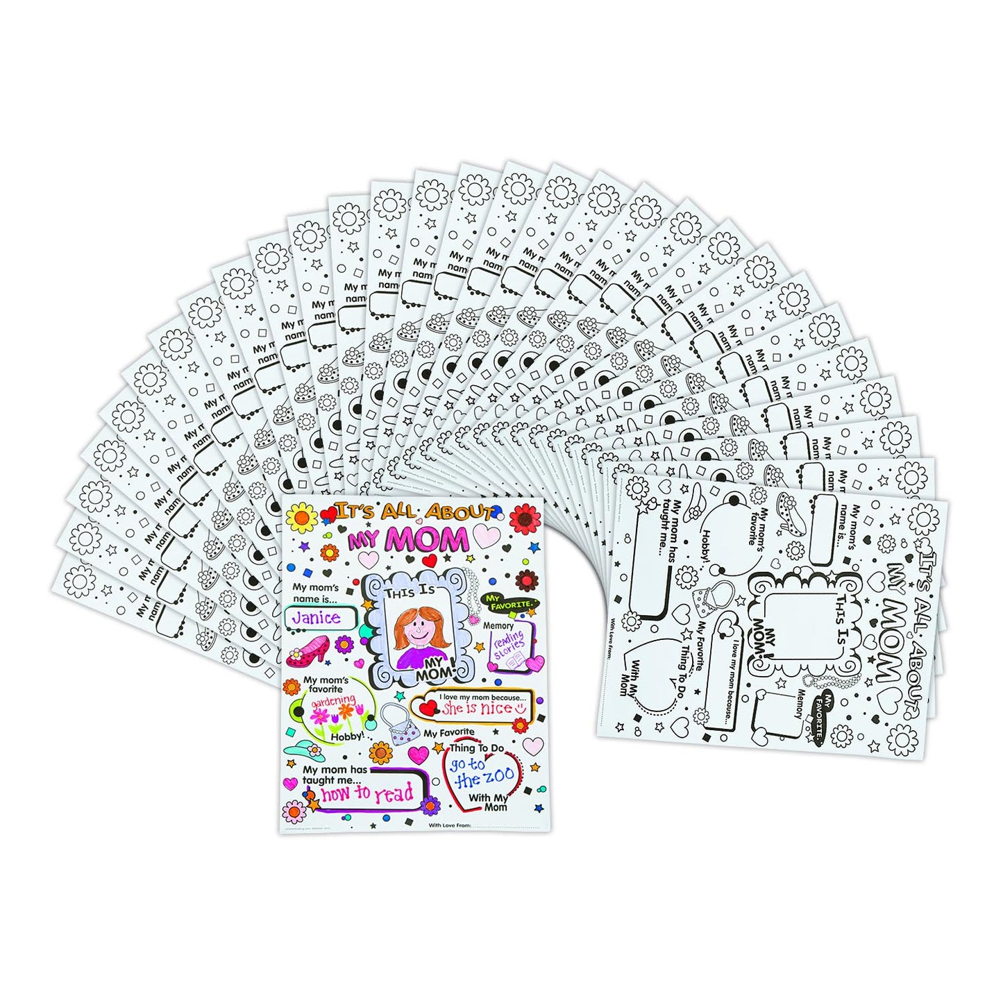 Fun Express Color Your Own All About Mom Poster, 30 Piece Class Pack, Crafts for Mother's Day