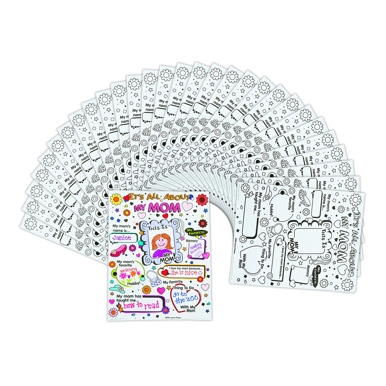 Fun Express Color Your Own All About Mom Poster, 30 Piece Class Pack, Crafts for Mother's Day