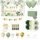 Happy Birthday Decorations For Women Men,Birthday Backdrop,Banner Balloons,Table Cloth,Paper pom poms Party Supplies for Girls Boys (Sage Green)