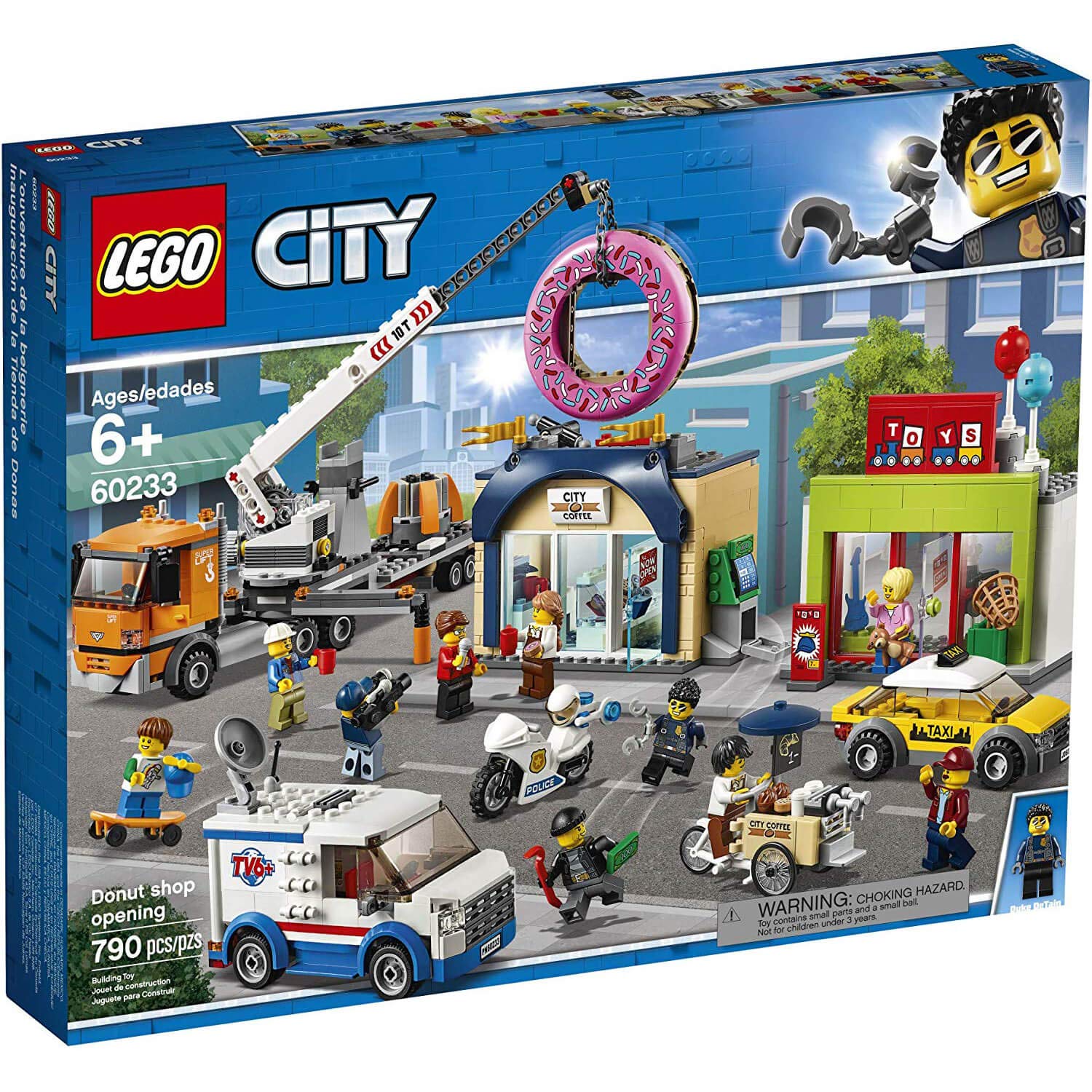 LEGO City Donut Shop Opening 60233 Store Opening Build and Play with Toy Taxi, Van and Truck with Crane, Easy Build with Minifigures for Boys