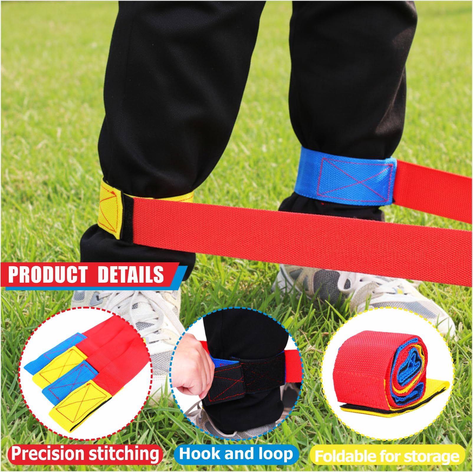 BEMAXYE Team Building Race Bands Set, Cooperative Walking Straps for Group Game, 4/5/6 Person Giant Footsteps Walker, Outdoor Indoor Party Activity