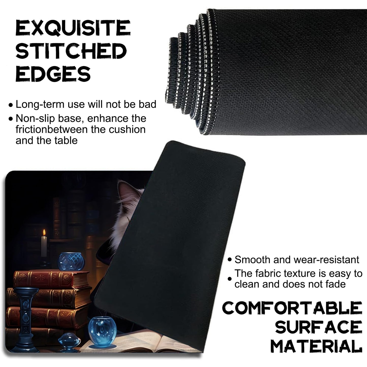 Playmat for MTG Cat Magic Play Mat 24x14 Inch Card Game Mat for Magic The Gathering TCG PTCG Playmat with Free Storage Bags Non-Slip Backing