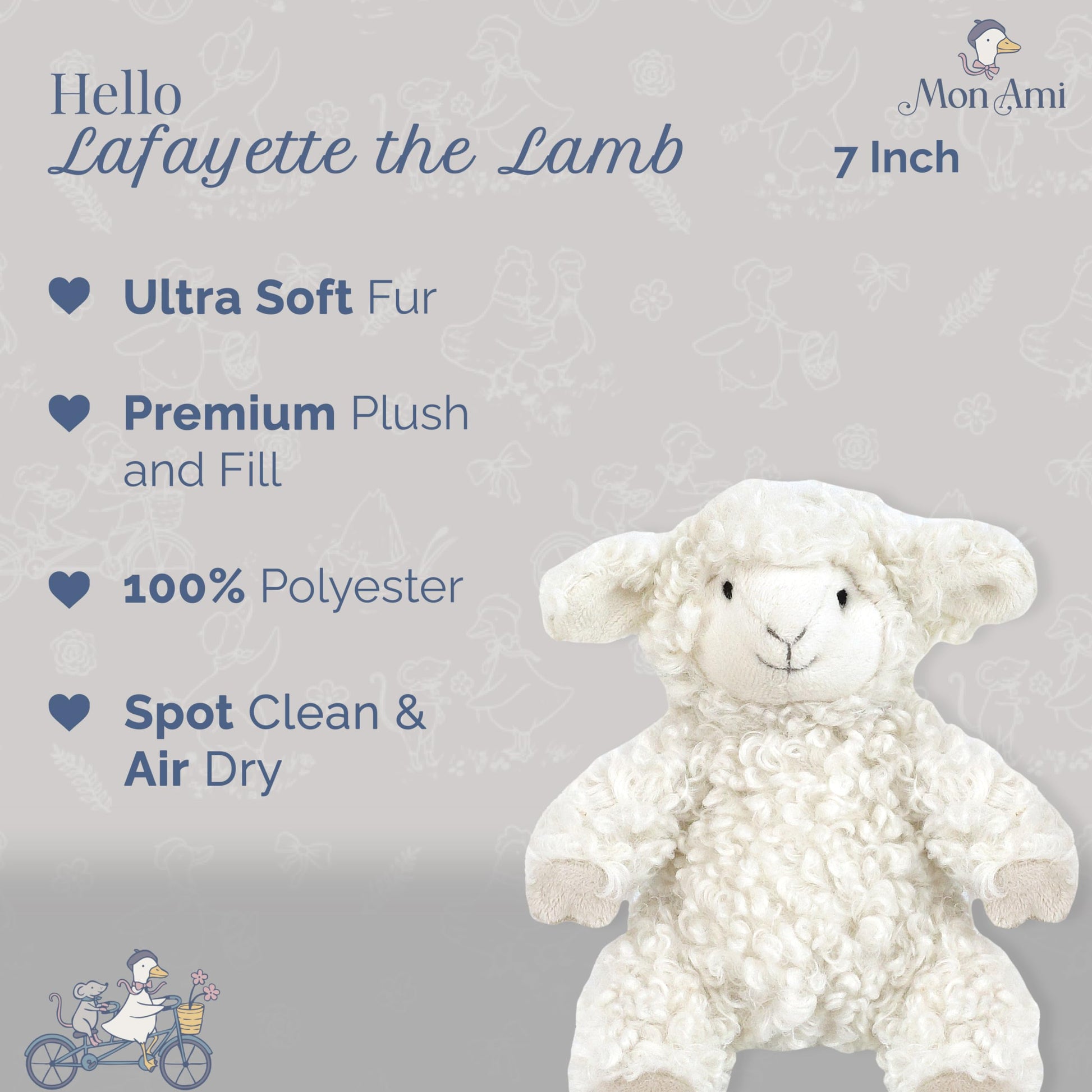 MON AMI Lafayette Lamb 7-Inch Stuffed Animal, Soft Lamb Plush Toy Gift