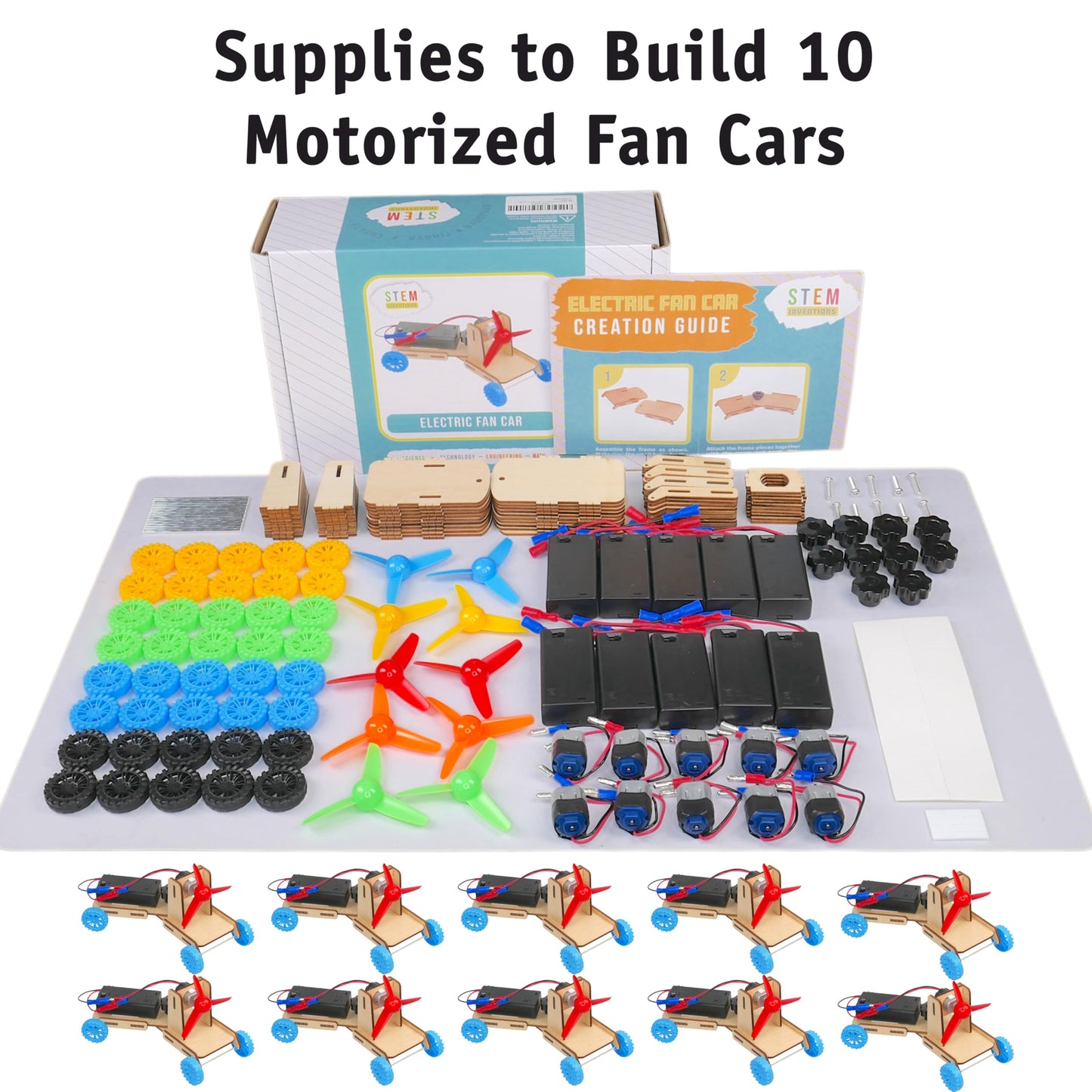 Propeller Car Kit, 10-Pack - Motorized Fan-Powered STEM Racers, Ages 8+