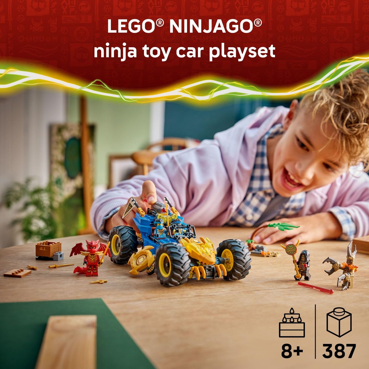 LEGO NINJAGO Jay’s Transforming Car Building Toy for Boys & Girls - Toy Car W/2 Play Modes for Kids, Ages 8+ - W/Jay, NYA, Dragon Form Kai, & 2 More