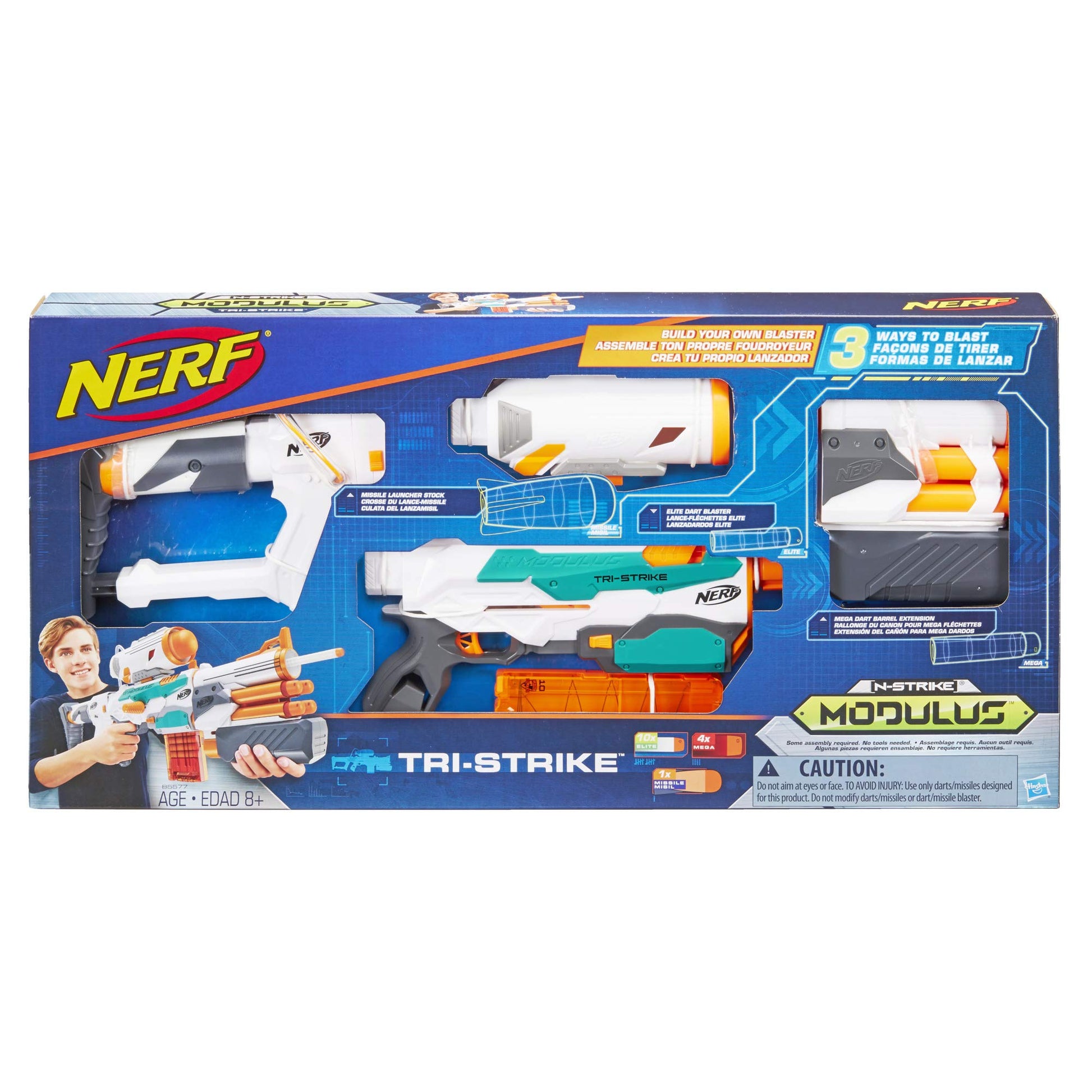 Nerf Modulus Tri-Strike Blaster, Mega Barrel, Rocket Launcher, Clip, 1 Rocket, Kids Outdoor Games (Amazon Exclusive)