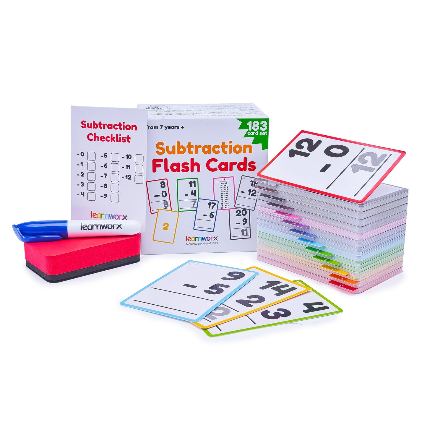 Subtraction Flash Cards 1st Grade 2nd 3rd 4th - 183 Math Flashcards - All Facts 0-12 - Learn Subtraction for Kids - Maths Flashcards from Kindergarten