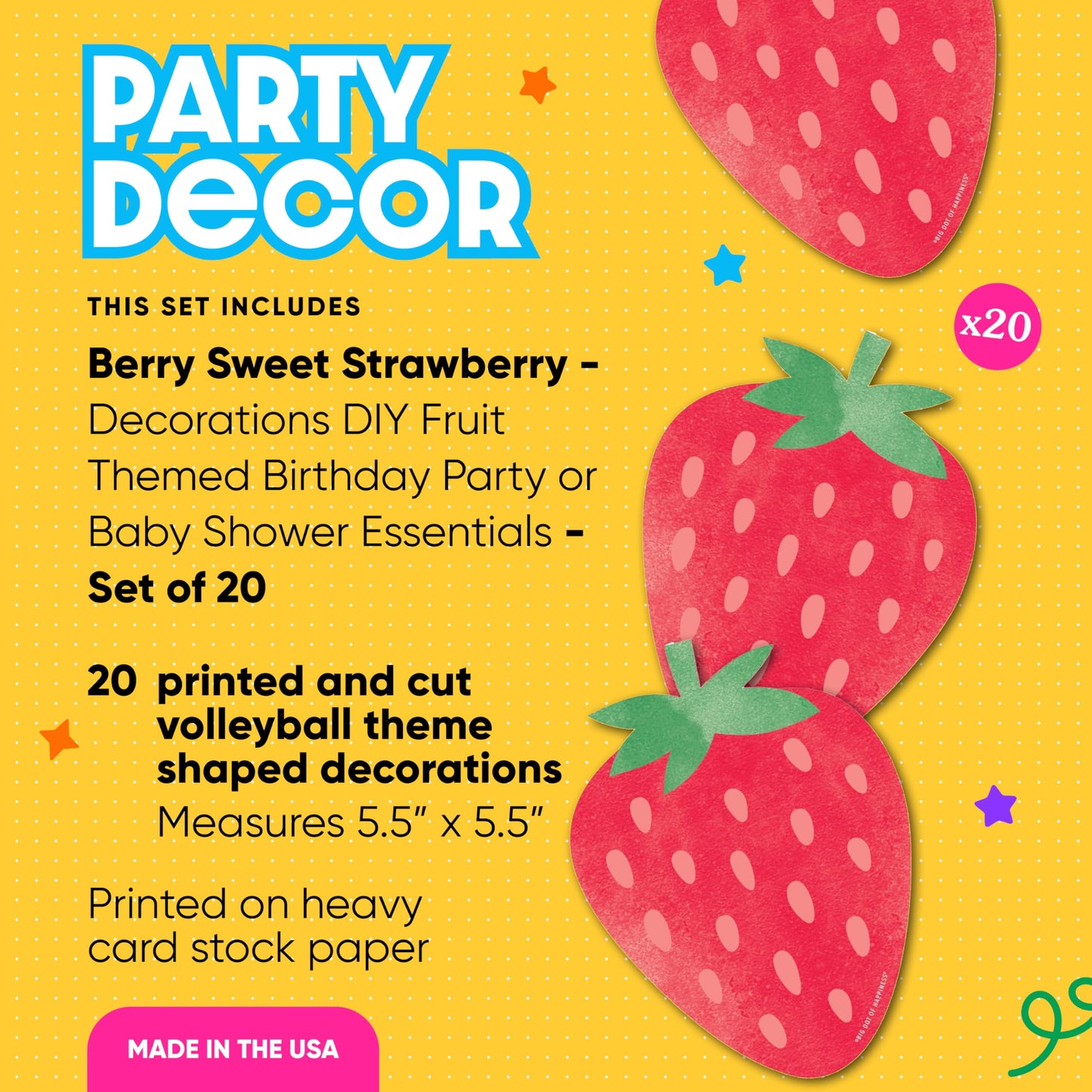 Big Dot of Happiness Berry Sweet Strawberry - Decorations DIY Fruit Themed Birthday Party or Baby Shower Essentials - Set of 20