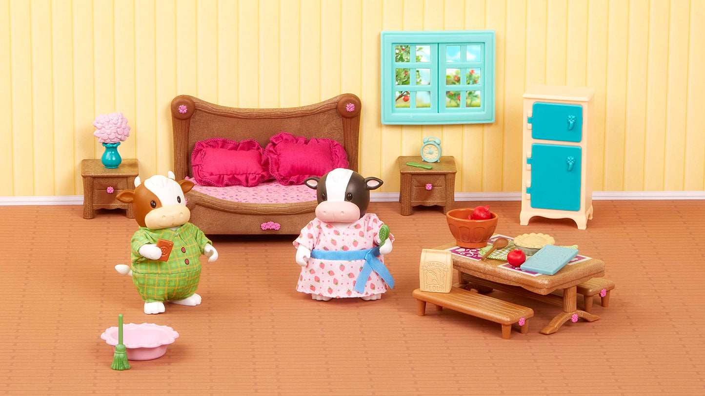 Li'l Woodzeez - Bedroom & Dining Playset with 2 Characters, Dollhouse Furniture Set, Toy Bedroom & Kitchen Playset with Animal Figurines, 3+ Years