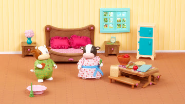 Li'l Woodzeez - Bedroom & Dining Playset with 2 Characters, Dollhouse Furniture Set, Toy Bedroom & Kitchen Playset with Animal Figurines, 3+ Years