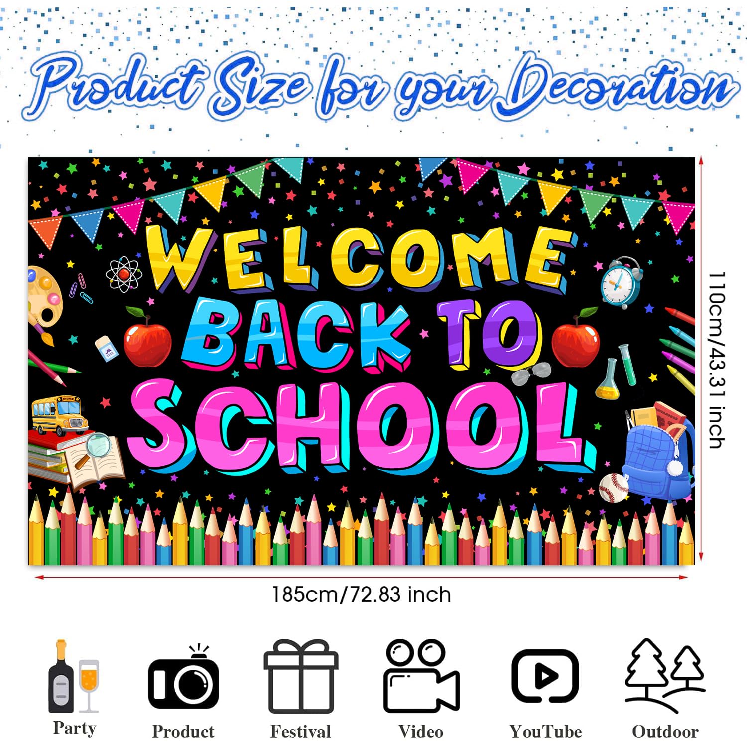 Fomoneyli Welcome Back to School Banner Backdrop, Back to School Decorations for Classroom School, First Day of School Banner Backdrop, Welcome Back