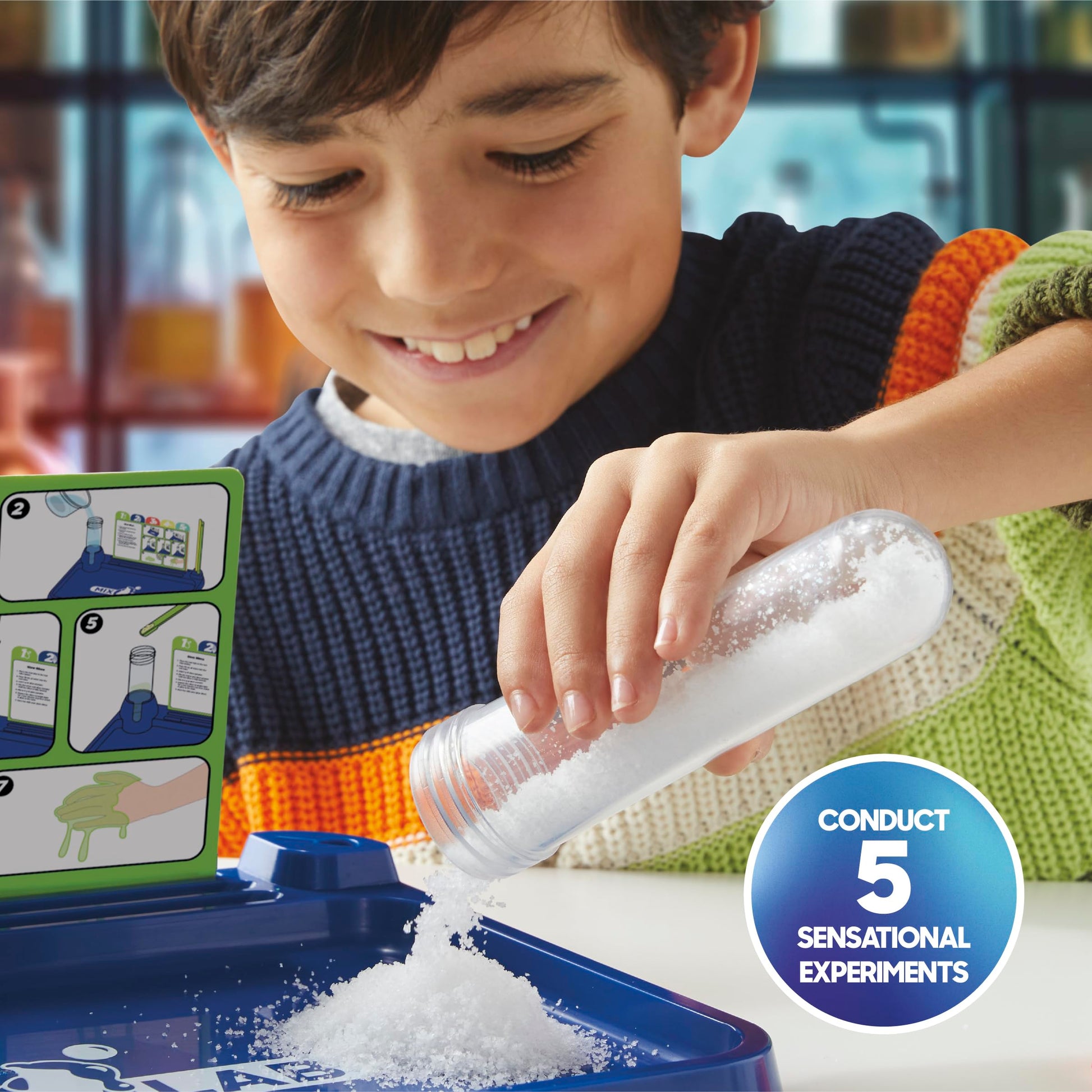 Discovery Sensory Science Test Tube Chemistry Lab| 5 STEM Experiments| Glow Slime, DIY Bouncy Ball, Crystal Growing, Instant Snow| Science Kit