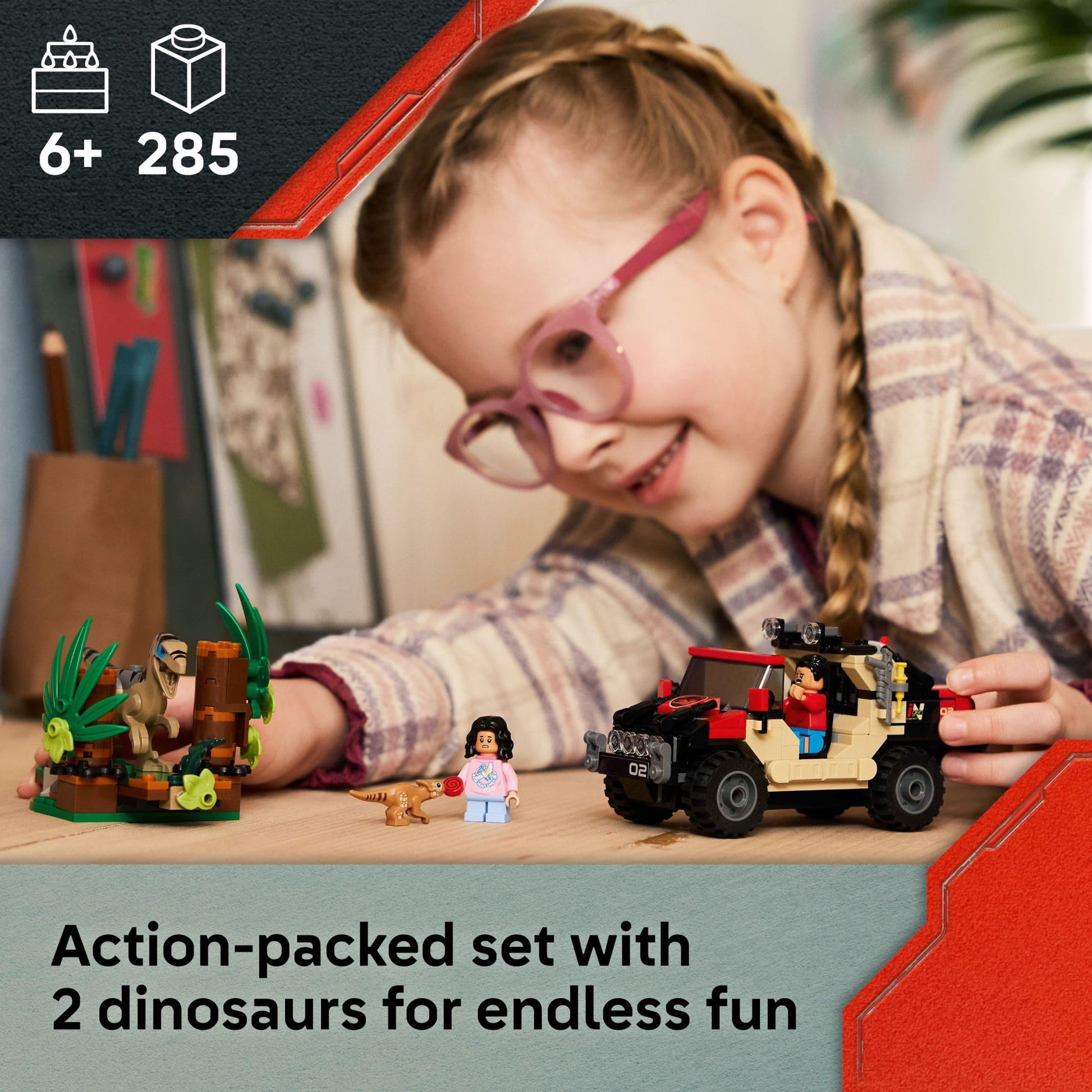 LEGO Jurassic World Raptor Off-Road Escape Dinosaur Toy - Building Playset with Dinosaur Action Figures, Jurassic World Toy for Boys & Girls, Ages 6+