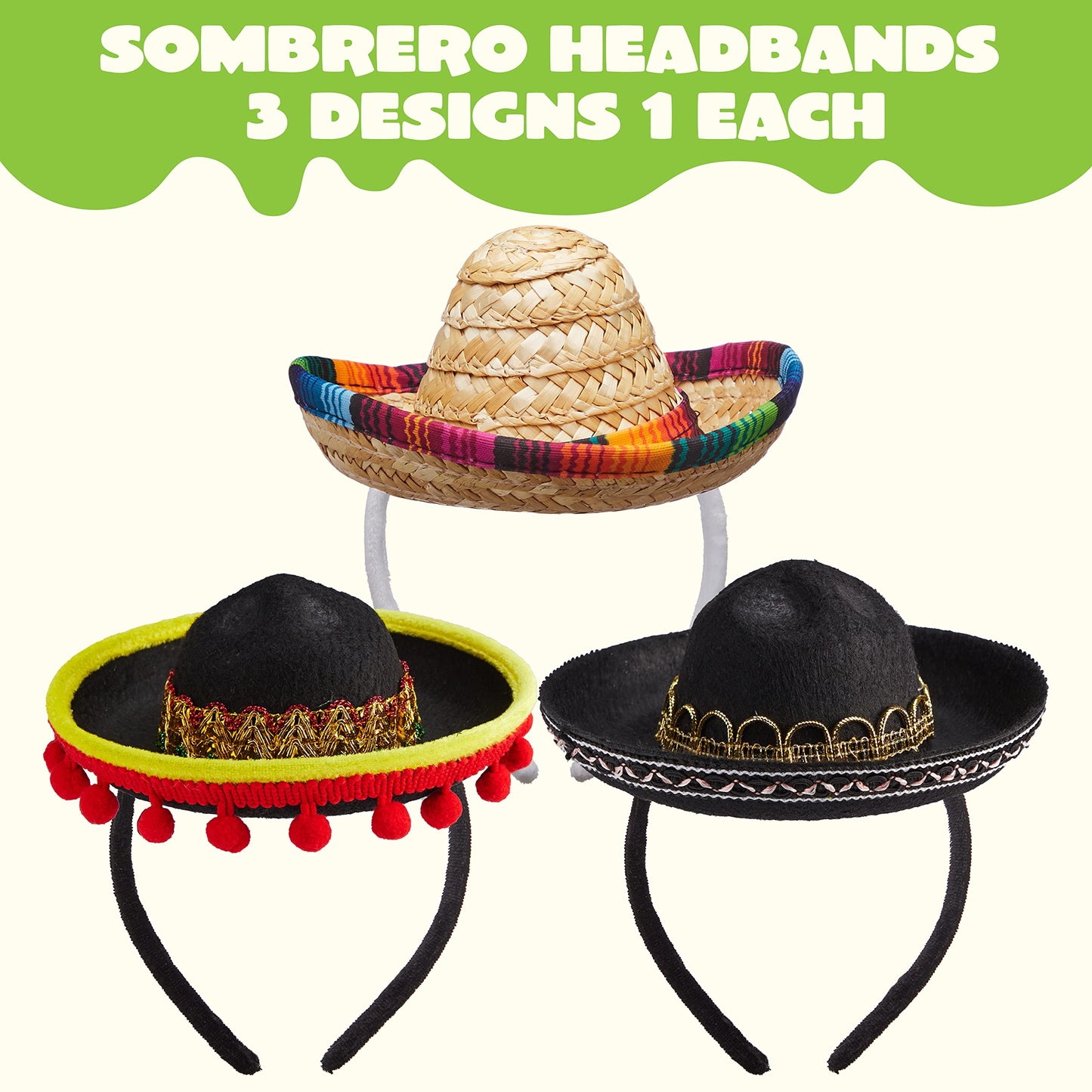 JOYIN Cinco De Mayo Sombrero Headbands - Fabric and Straw Mexican Hats, Party Costumes, Luau Event Props, Theme Decorations, Dia De Muertos Favors