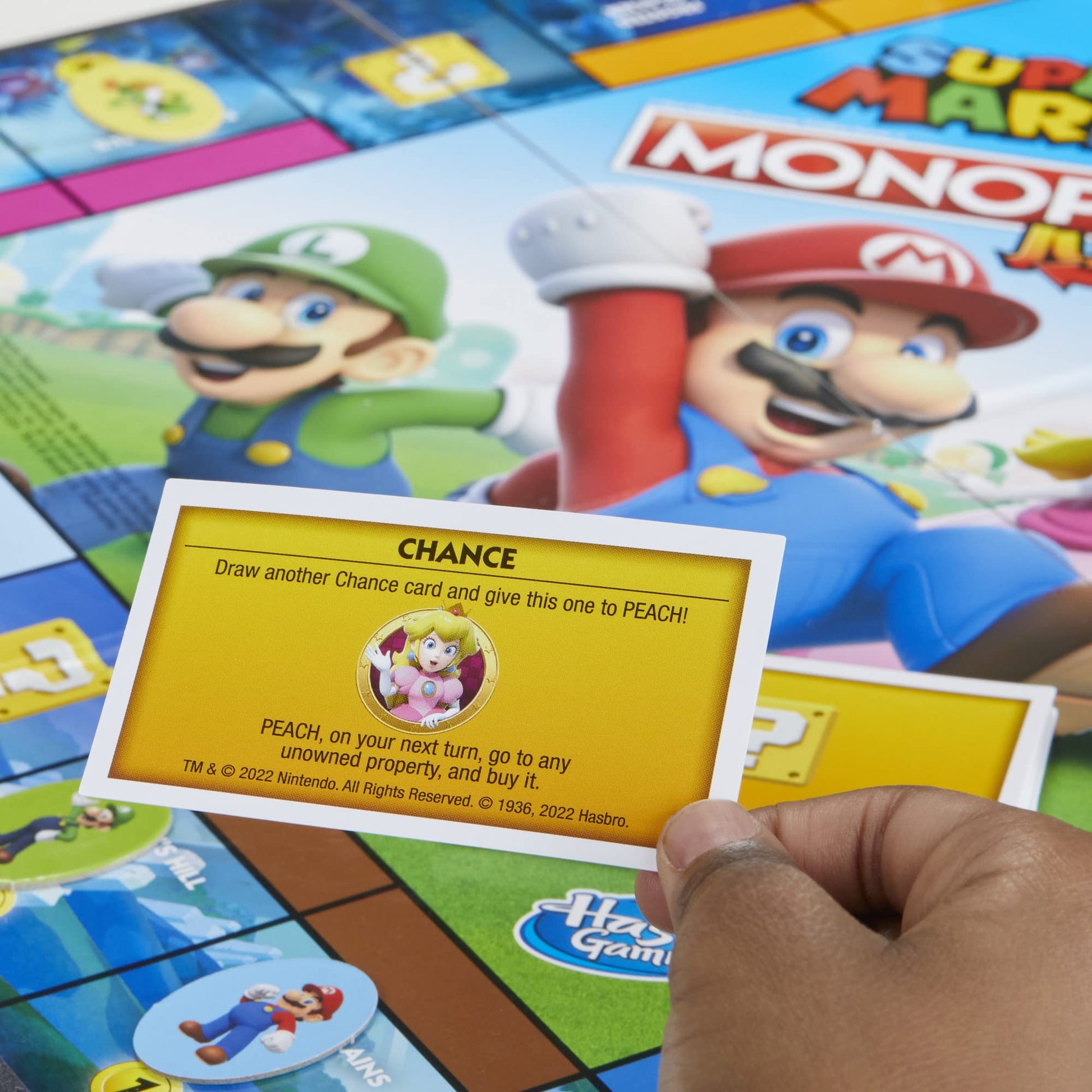 Monopoly Junior Super Mario Edition Board Game, Fun Kids' Ages 5 and Up, Explore The Mushroom Kingdom as Mario, Peach, Yoshi, or Luigi (Amazon