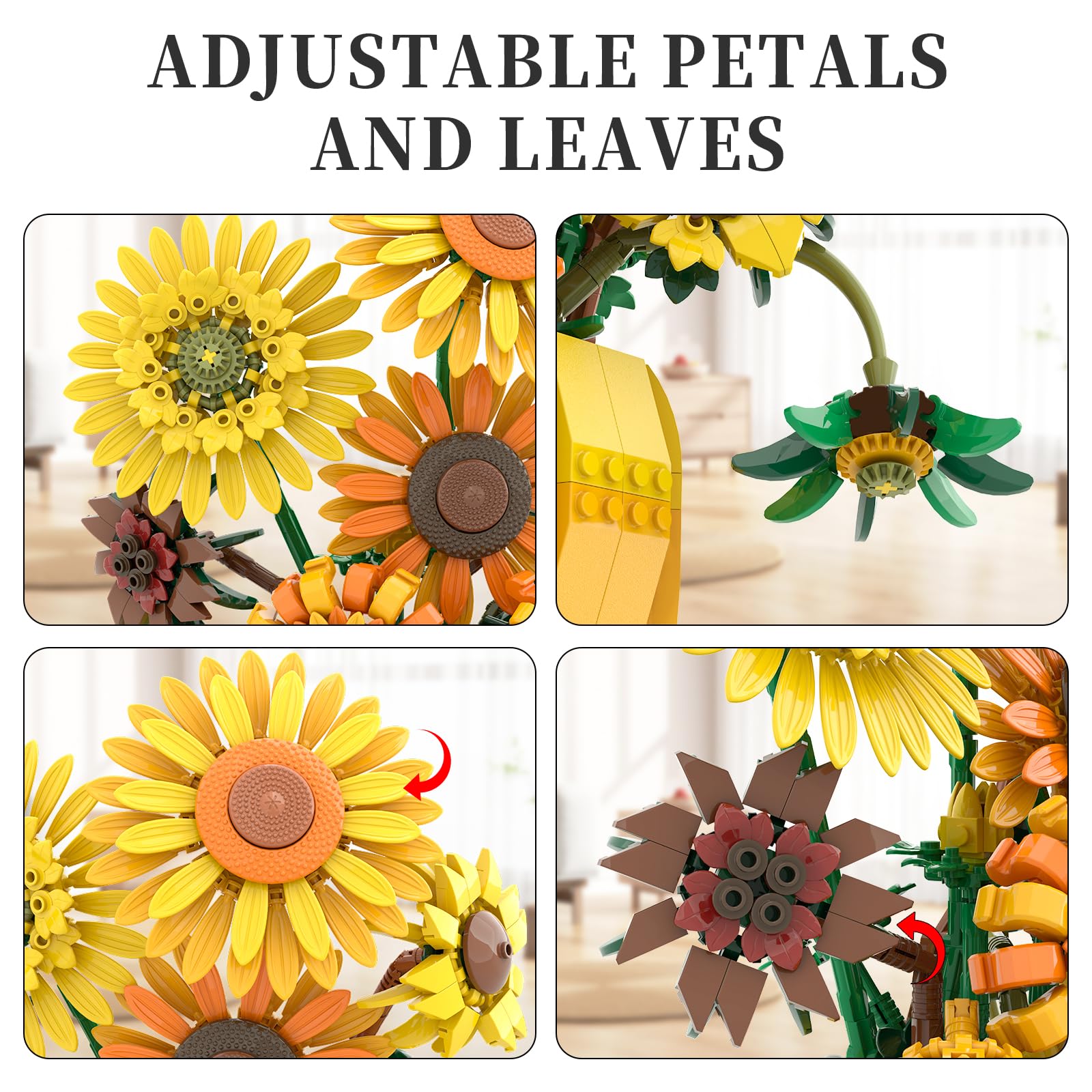 Mavo brix Flowers Building Sets for Adults, Van Gogh Prints Art Botanical Collection, Sunflowers Pot Bouquet Plants Kits Compatible with Lego Flowers