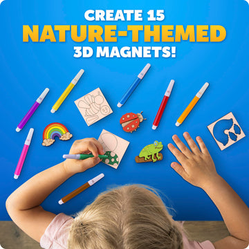 Blue Marble Wooden Magnet Craft Kit - Create & Paint 15 Nature-Themed Magnets with 8 Watercolor Pens, Magnet Art Kit, DIY Magnets for Kids, Magnet