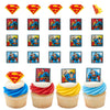 24 Superman Cupcake Rings, Superhero DC Cupcake Decorations, Food Safe Cake Toppers - 24 Pack
