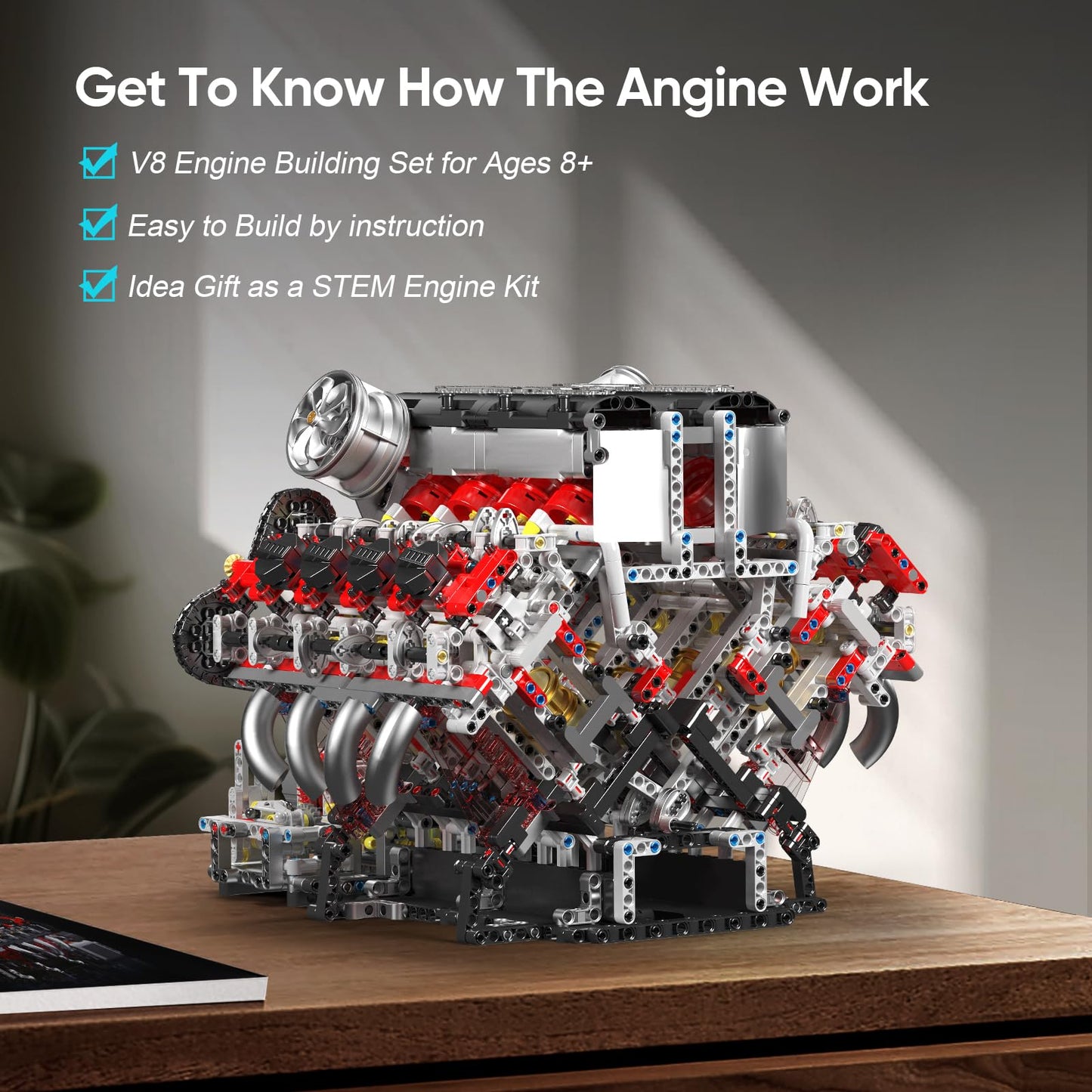 Mould King V8 Engine Building Blocks Sets, V8 Engine Model Kit That Runs, MOC Engineering Model Building Kit with Battery and Motor, 2718 PCS Building