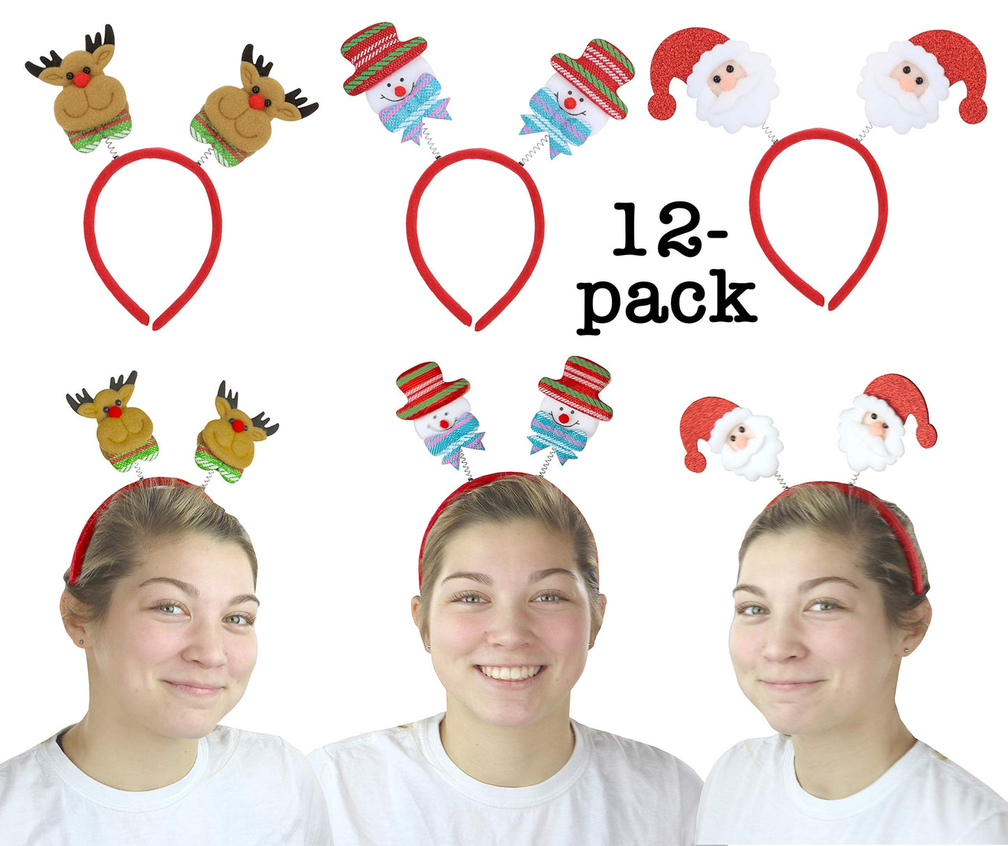 Iconikal Christmas Headband Bopper Party 12-Pack Snowman Reindeer