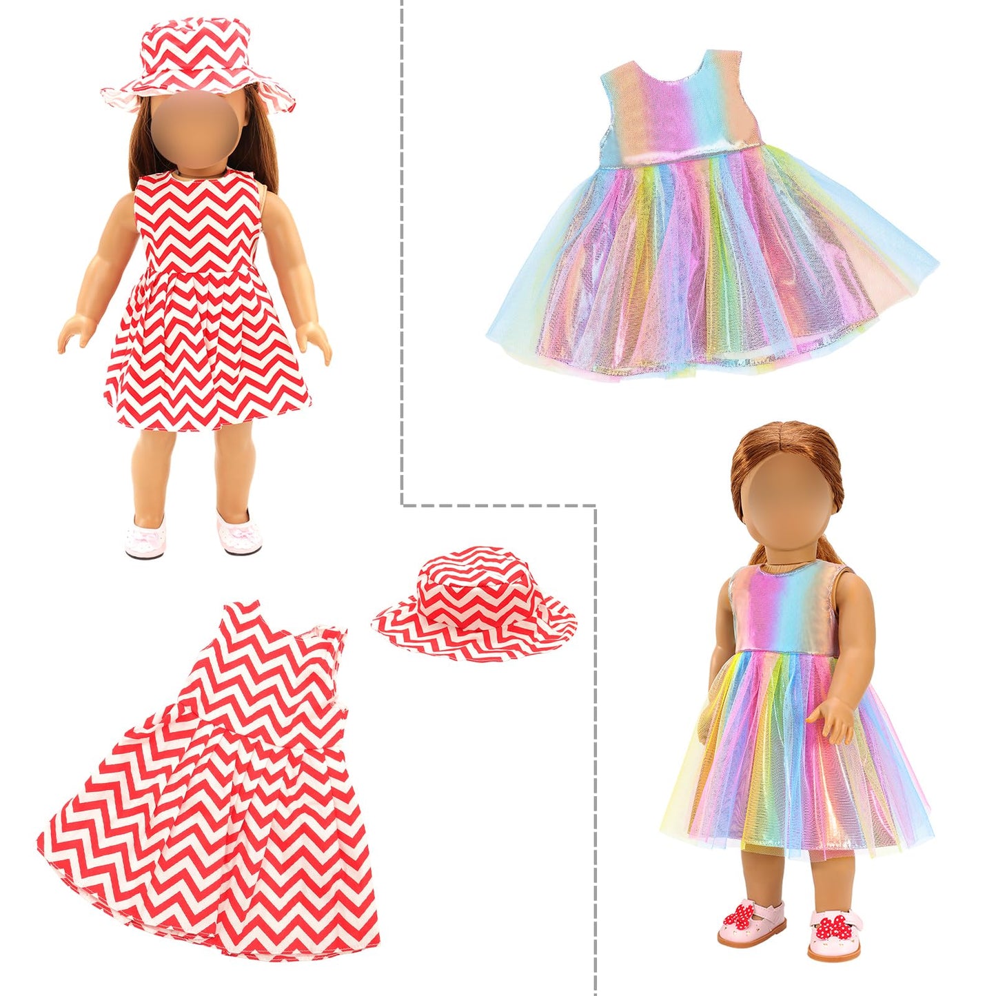 BARWA 18 inch Doll Clothes and Accessories 5 Sets Clothes Dress Outfits with 2 Pairs Shoes for 18 Inch Dolls