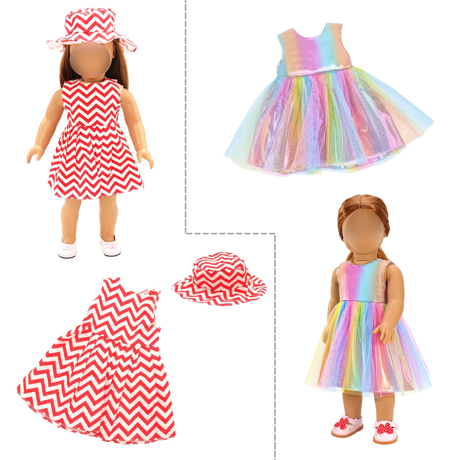 BARWA 18 inch Doll Clothes and Accessories 5 Sets Clothes Dress Outfits with 2 Pairs Shoes for 18 Inch Dolls