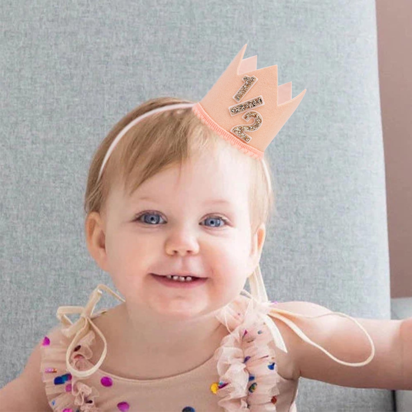 Jissoo Apricot 1/2 Birthday Crown - 6 Months Decorations, Cake Smash Party Crown, Half Birthday Hat Photo Props, Little Cute 1/2 Way To One Decoration