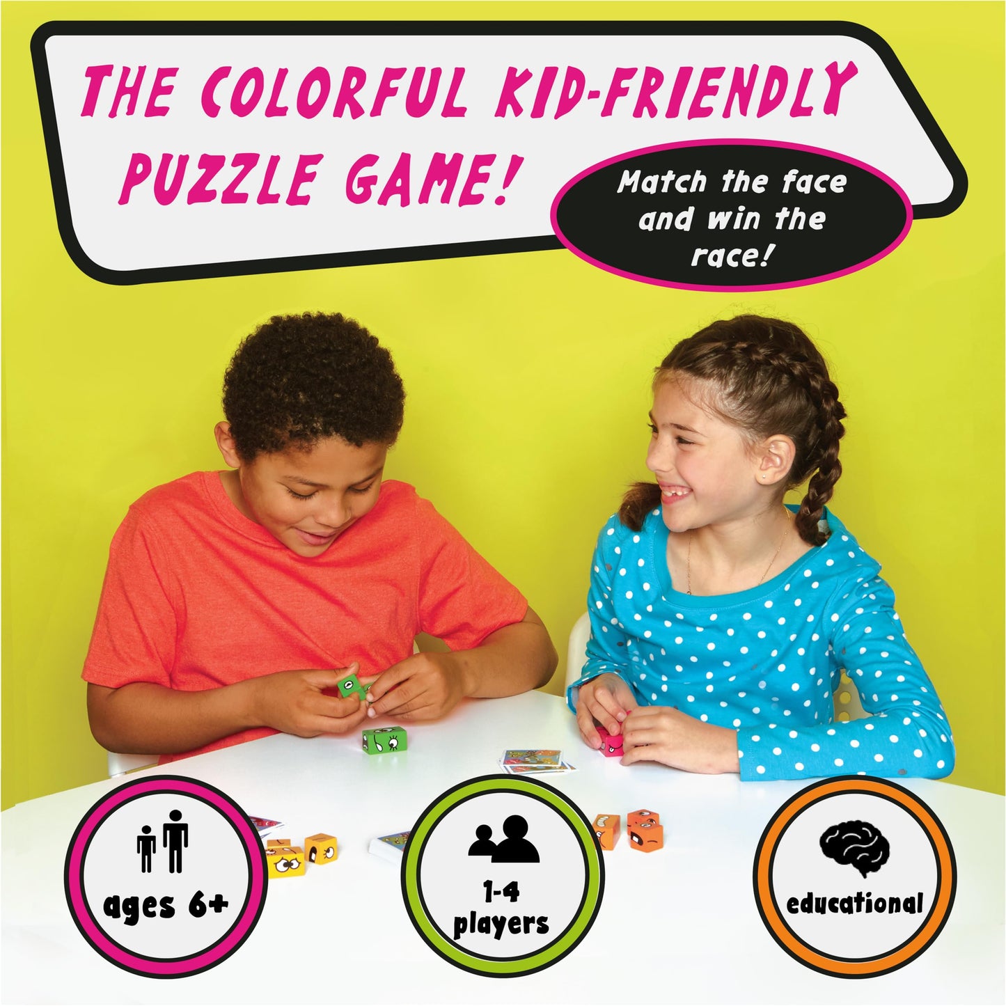 Blue Orange Cubeez Original Matching Face Changing Expression Puzzle Race with Wooden Cubes Games, 1 to 4 Players, Ages 6+