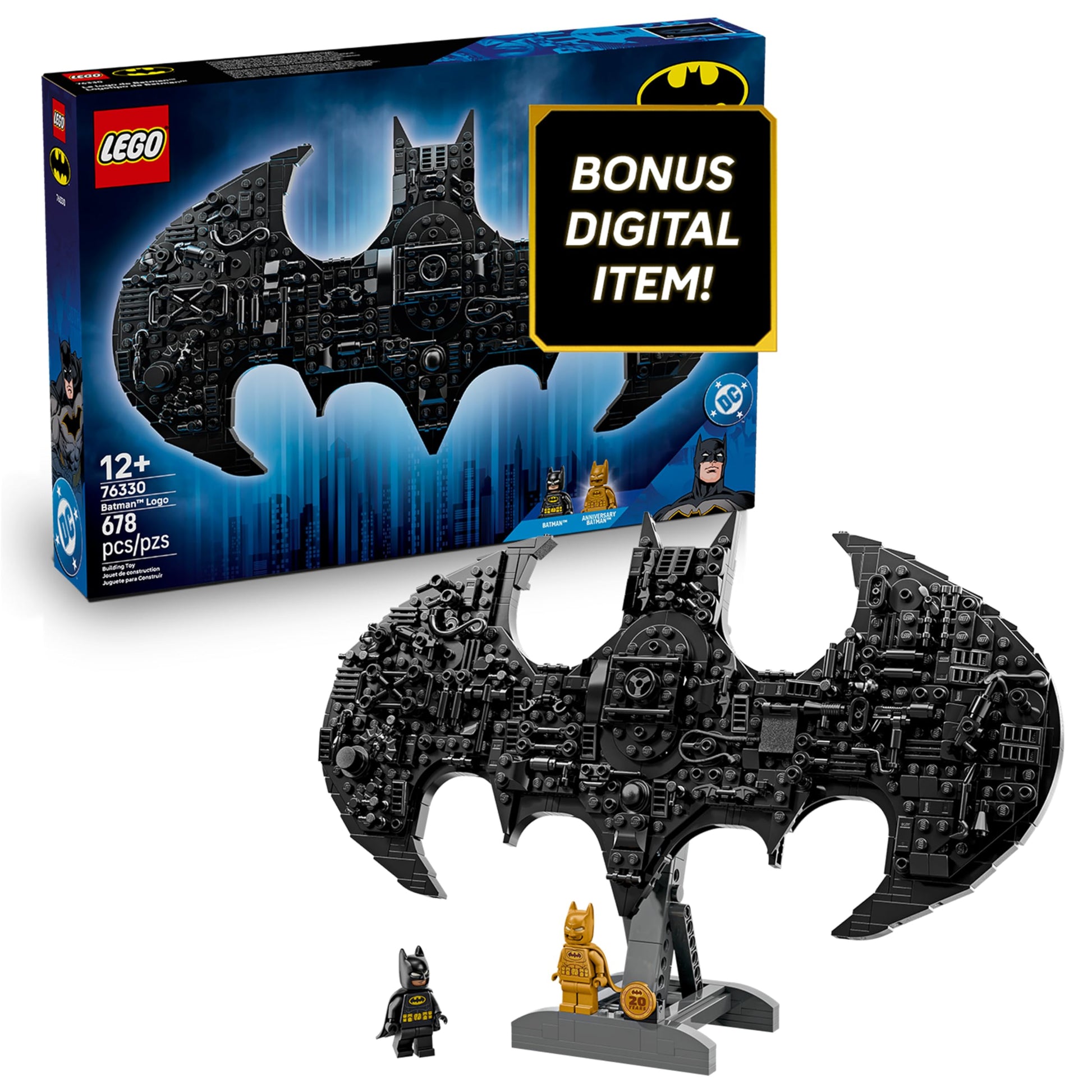 LEGO DC Batman: Batman Logo Building Toy - Super Hero Bedroom Decor for Kids, Boys & Girls, Ages 12+ - with Classic & Golden Batman Minifigures - Gift