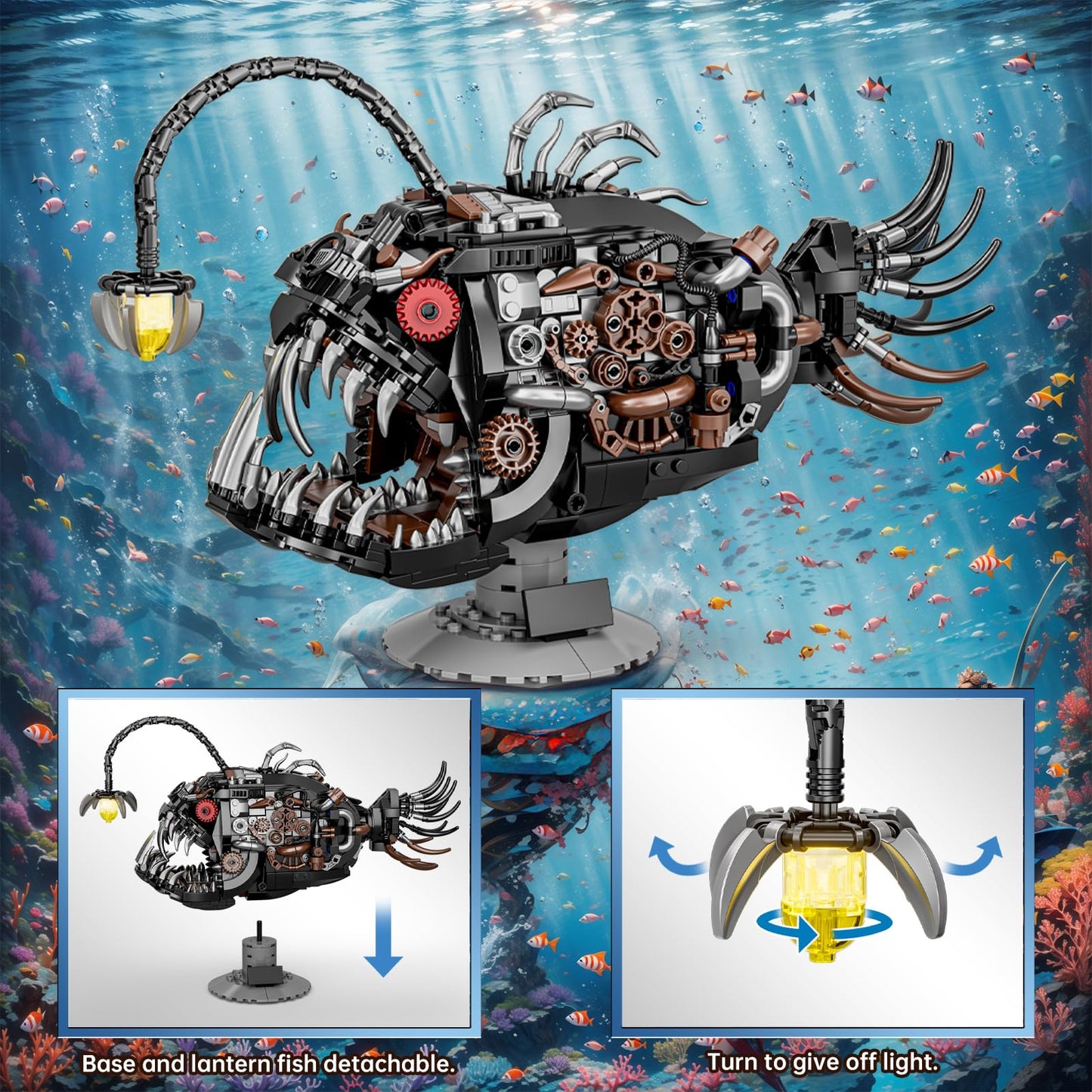 HJPLPXH Mechanical Lantern Fish Building Set,Sea Animal Building Block Toy,Home Decor Gift for for Adults and Kids 1038PCS