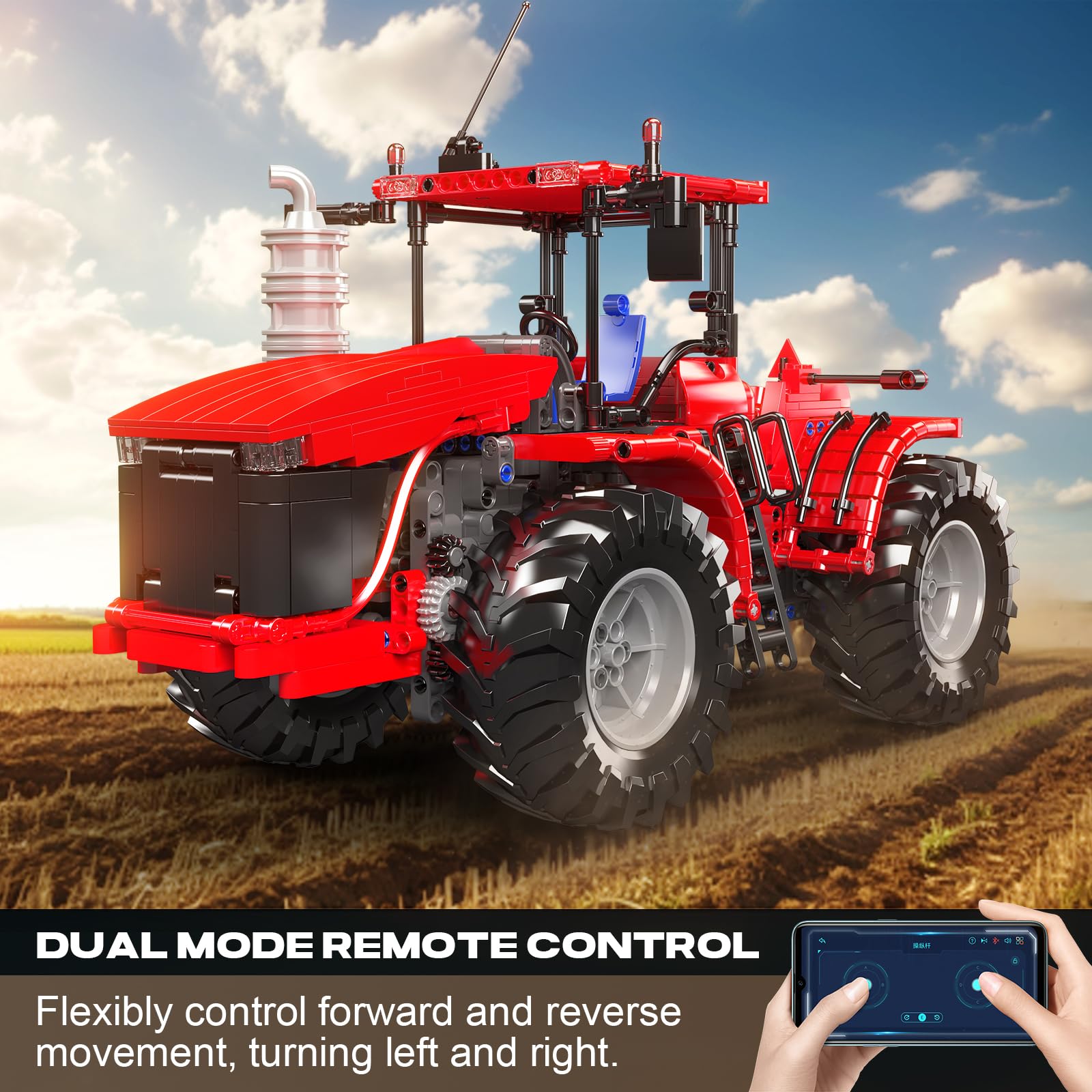 Mould King 17082 Tractor Building Blocks Set, RC High-Tech Tractor Toy, Realistic Engineering Toy with Motorized Functions, Creative Gift Collectors