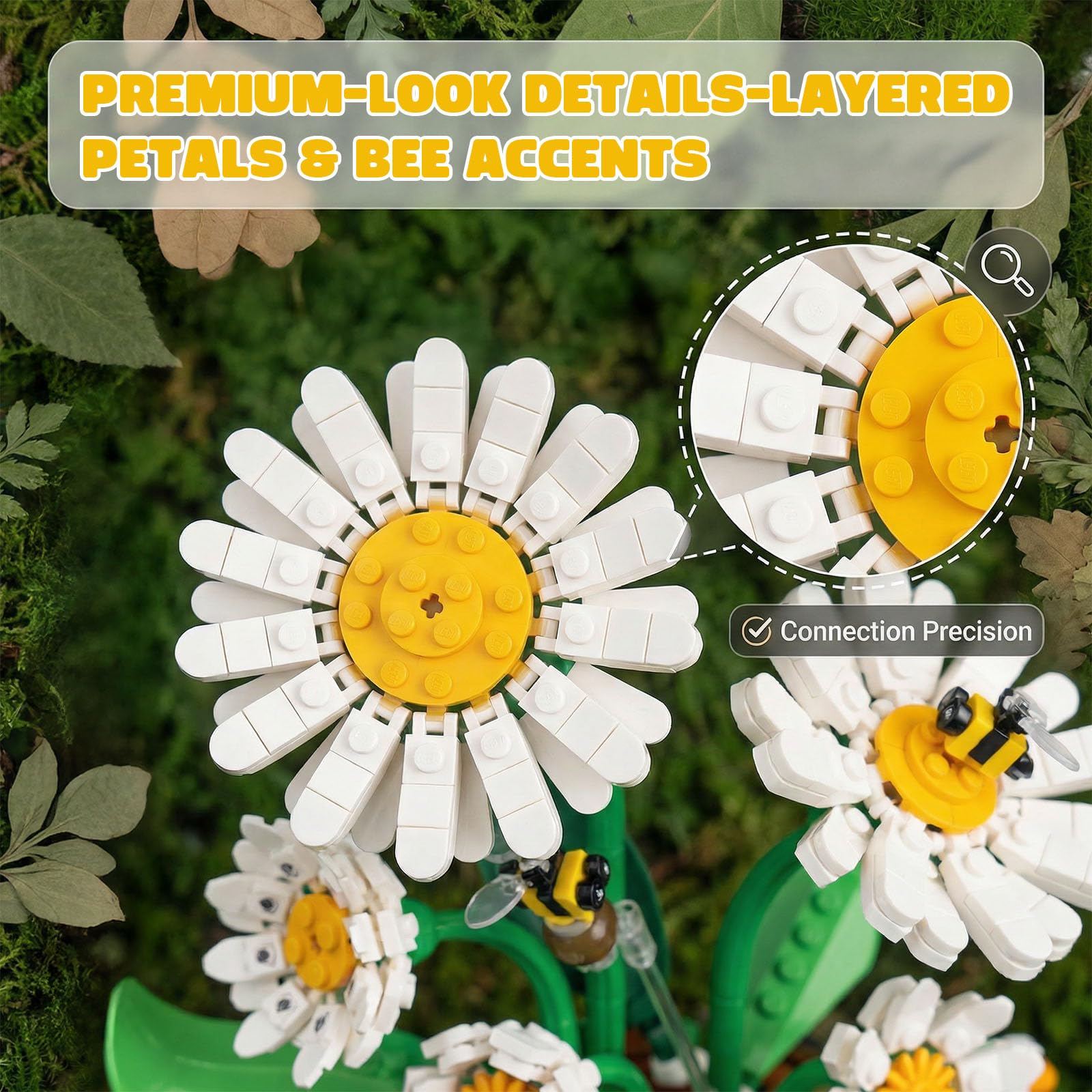 APENGBAOL Daisy Flower Building Set with Coffee Cup Pot, 496PCS Botanical Plant Kit for Adults, DIY Decorative Desk & Home Office Decor, Creative Gift