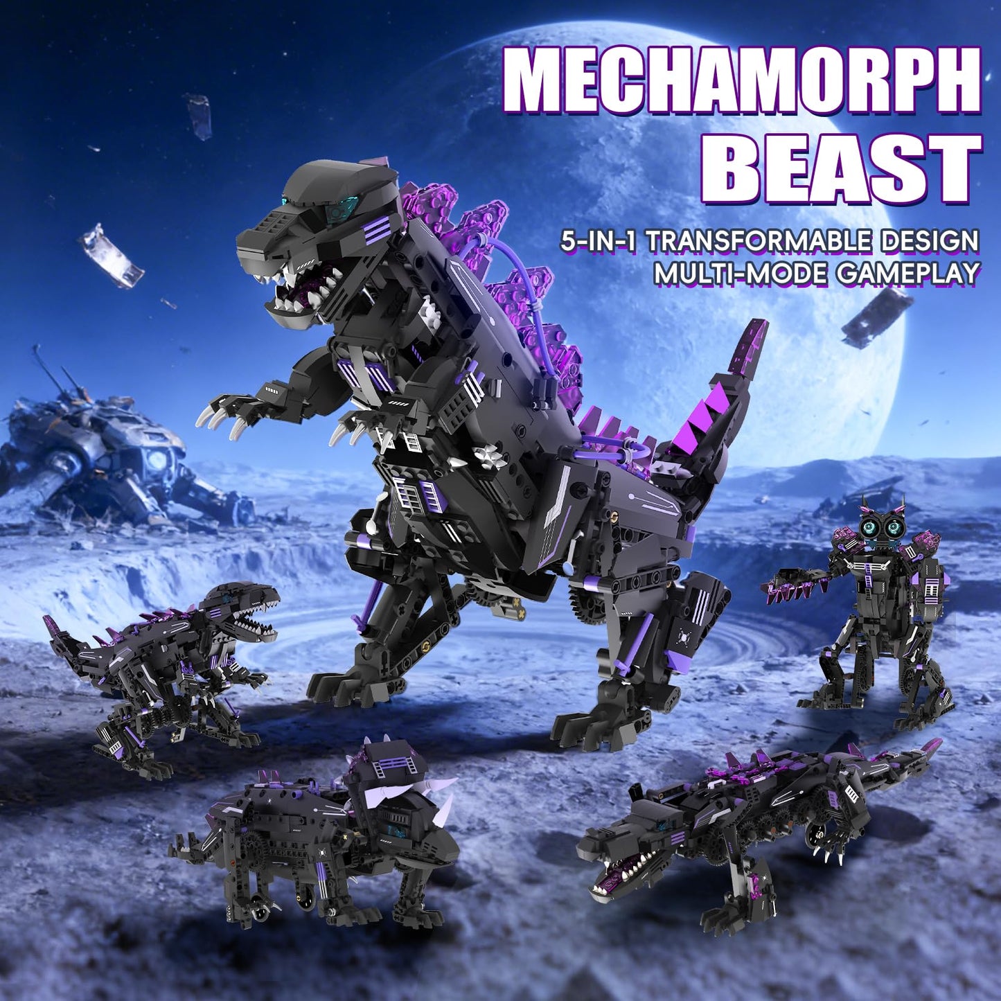 LQPFBSM 5 in 1 STEM Robot Building Blocks Sets APP & Remote Control Robotic Kits 5 in 1 Tyrannosaurus Rex/Triceratops/Monster/Crocodile/Robot Toys