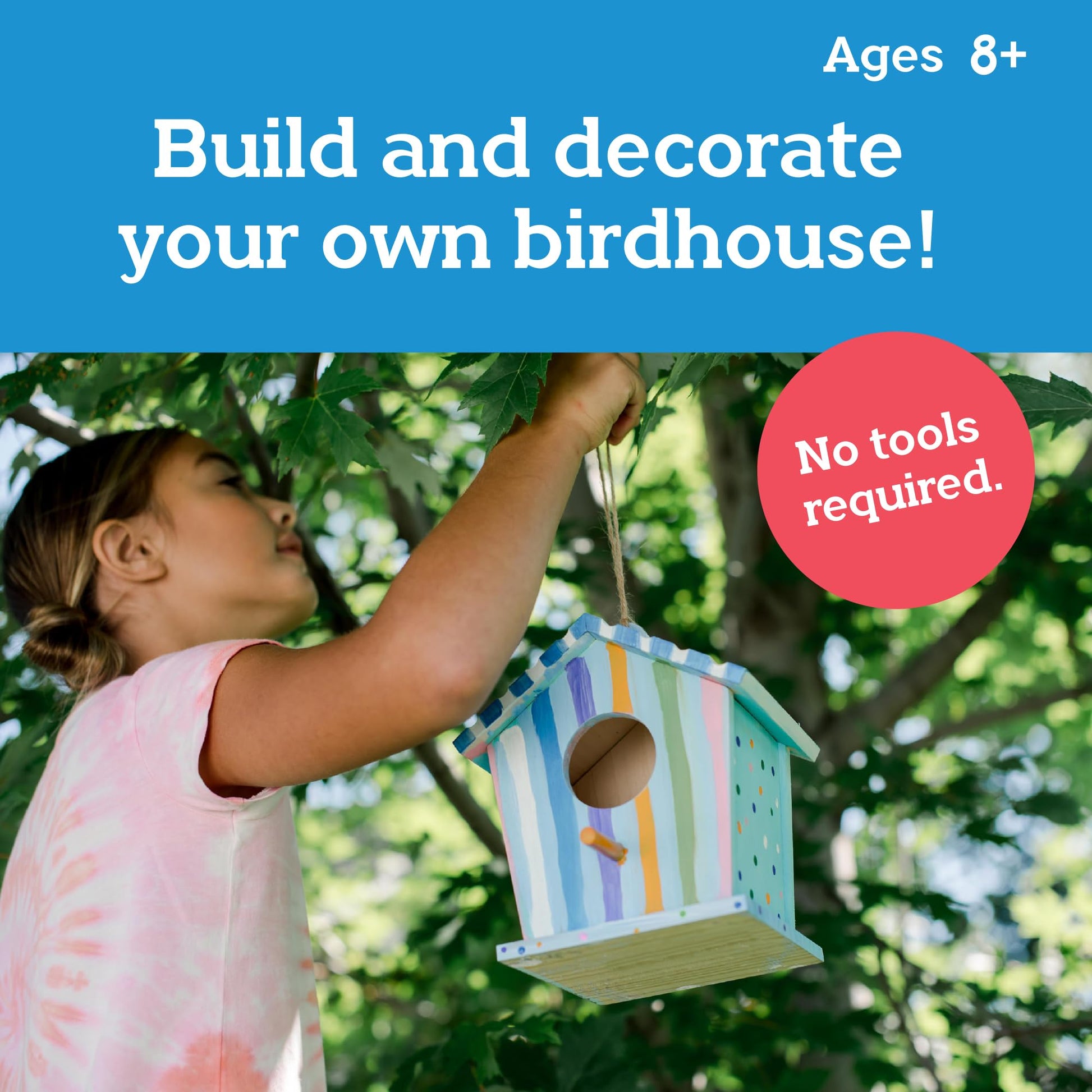 MindWare Make Your Own Birdhouse Kit - Wood Art Kit for Kids - Includes Pre-Cut Wood Pieces and Art Supplies to Assemble and Paint Your Own Bird House