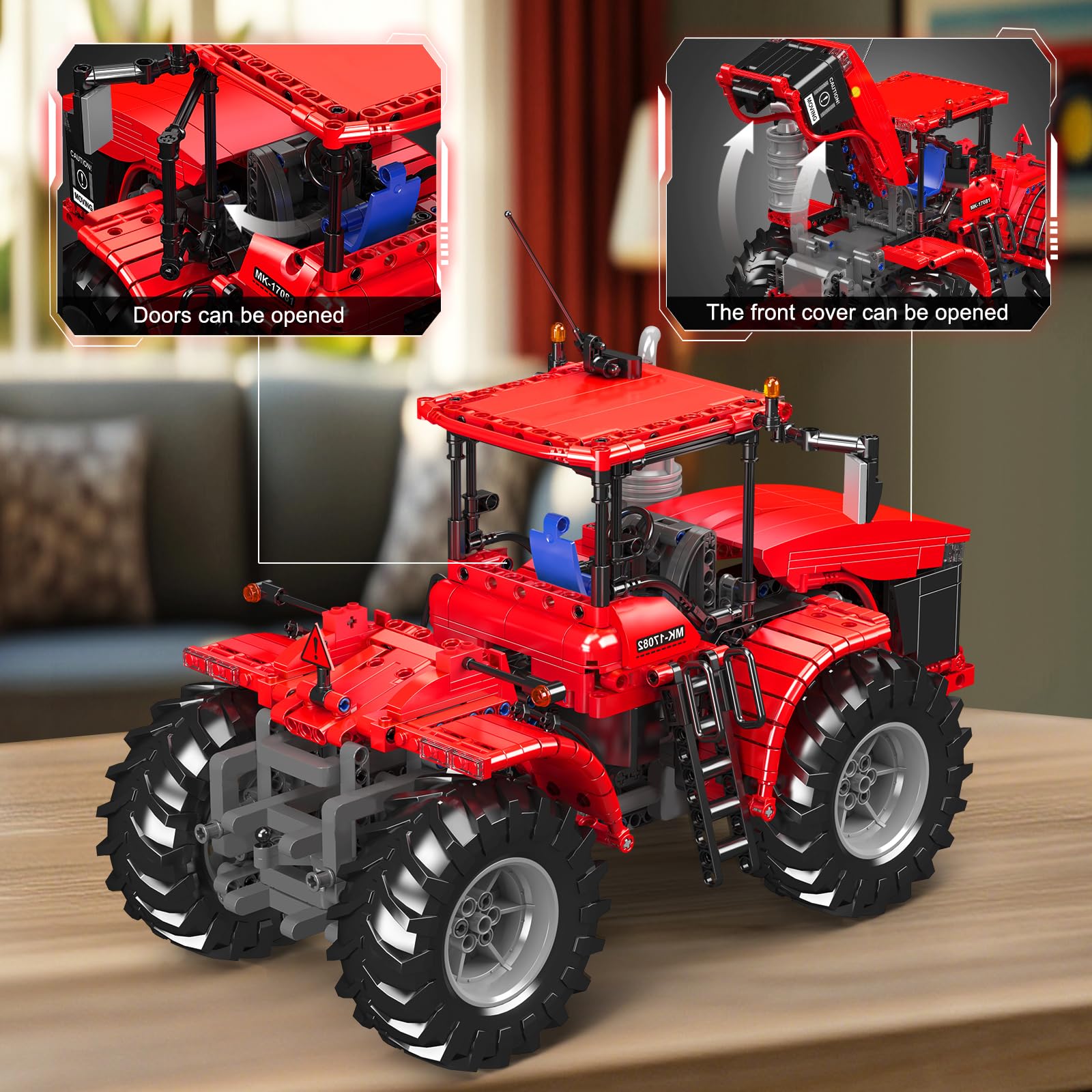 Mould King 17082 Tractor Building Blocks Set, RC High-Tech Tractor Toy, Realistic Engineering Toy with Motorized Functions, Creative Gift Collectors
