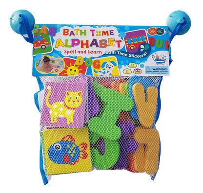 Buddy & Barney Bath Toy Stickers - Bath Alphabets and Animals Learning Stickers for Kids | 38 Pieces Spell & Learn Foam Bath Toys with Storage Bag