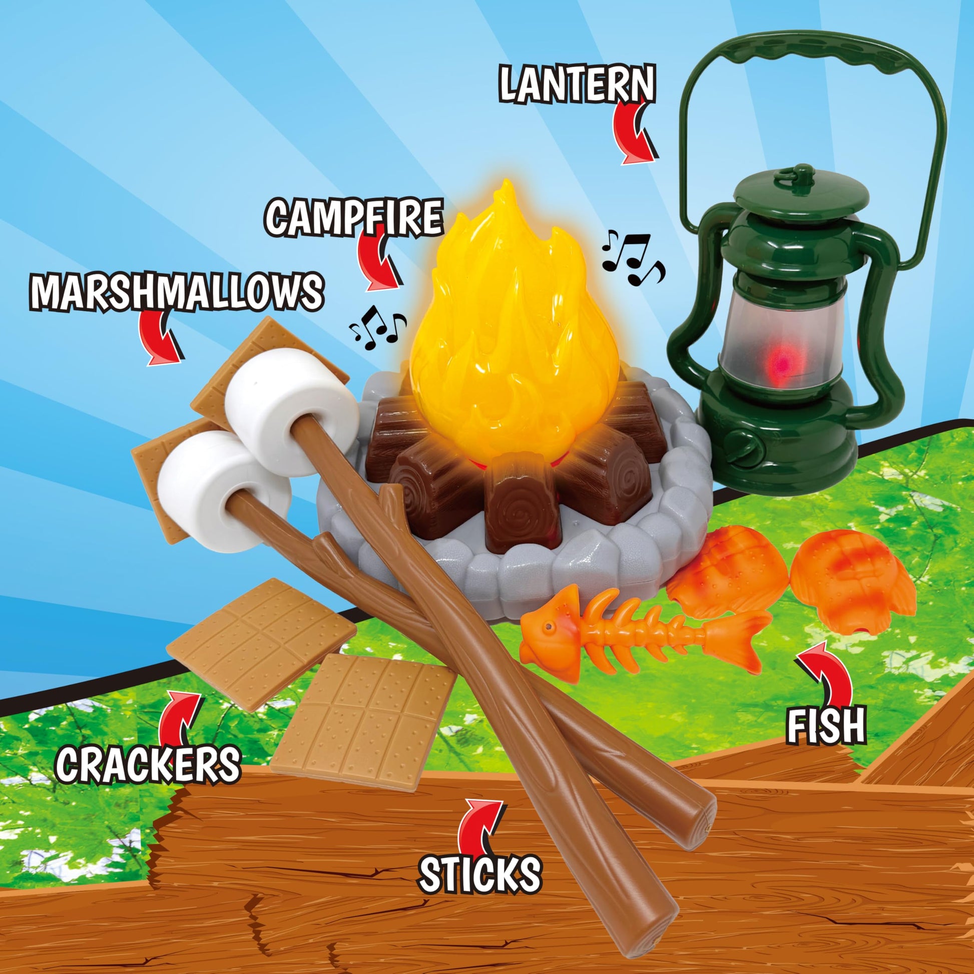 Nature Bound Kids Camping Playset - Light-Up Campfire Toy Set for Indoor and Outdoor Adventures - Pretend S’Mores, Lantern, and Camping Accessories